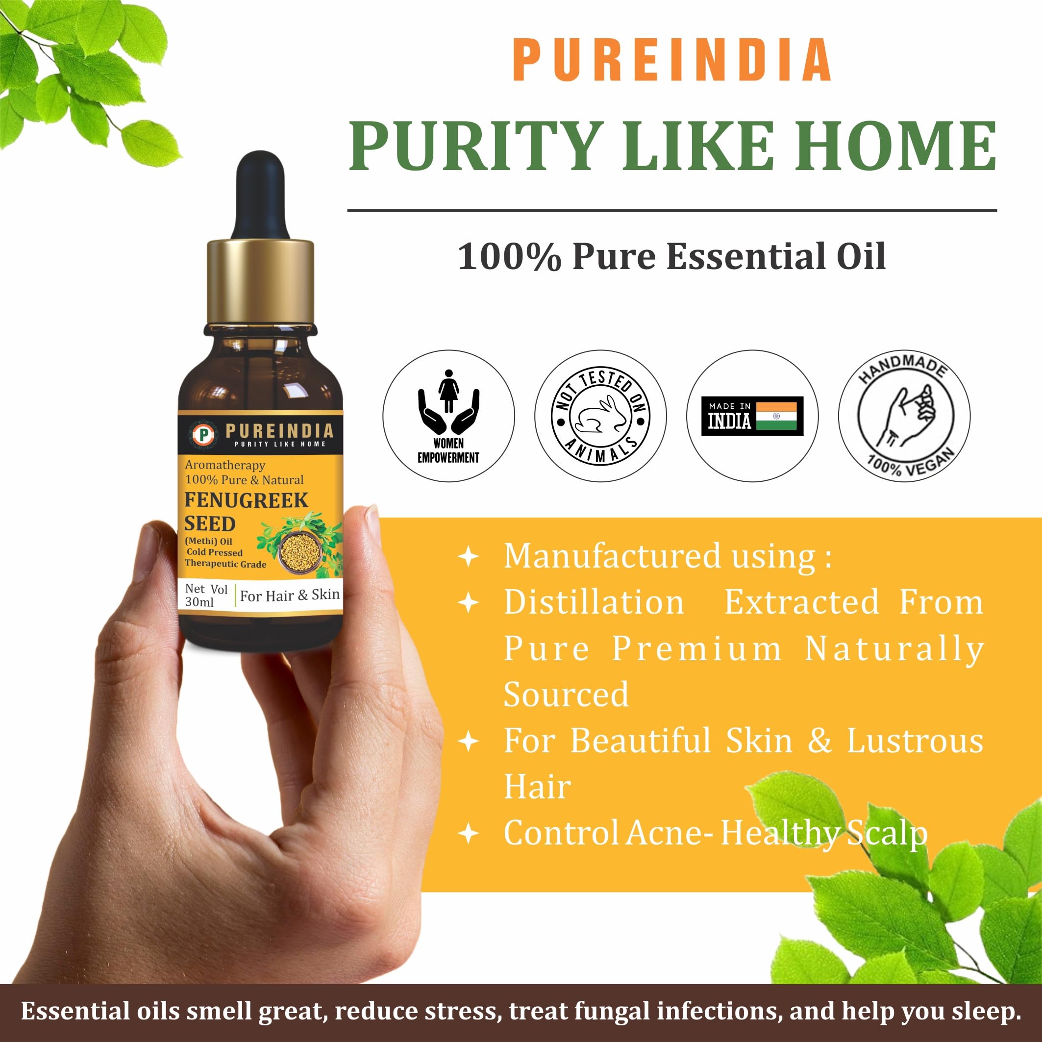 Pure & Natural Fenugreek Seed Oil - 100% Therapeutic Grade Essential Oil for Hair Growth, Skin Care & Aromatherapy - 30ml Bottle - Perfect for Massage, DIY Beauty & Relaxation