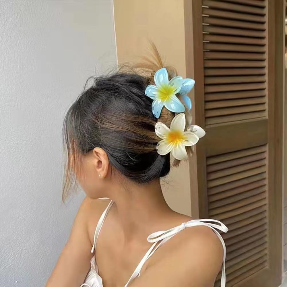 SUKAINA TRENDS Hawaiian Flower Hair Clips for Women & Girls - 3 Pack Strong Hold Glossy Hairpins for Thick & Thin Hair (Multicolor) | Perfect for Beach Weddings, Summer Parties & Boho Fashion Styles