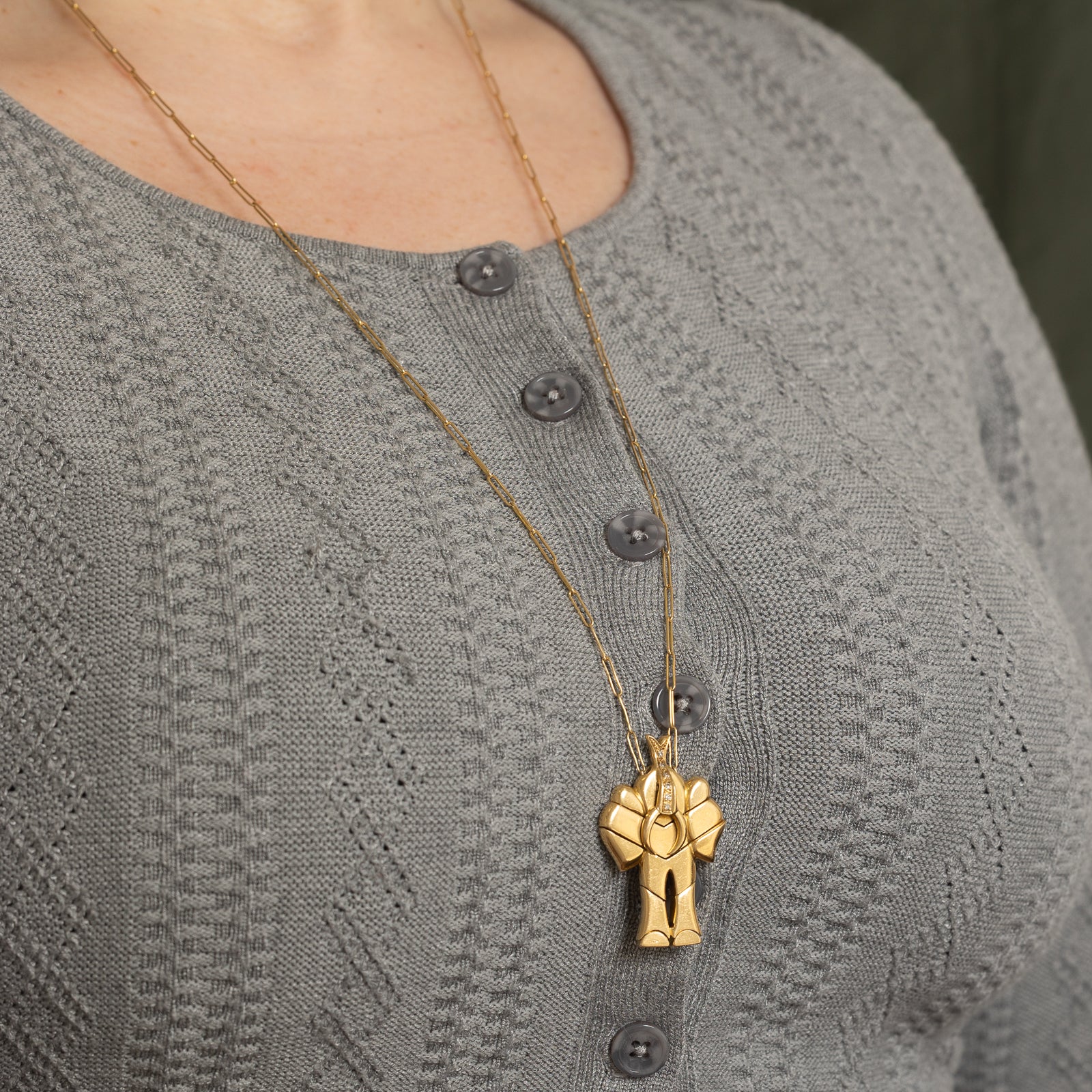 18K Gold Diamond Elephant Moving Pendant Necklace | 0.06ctw | 29
