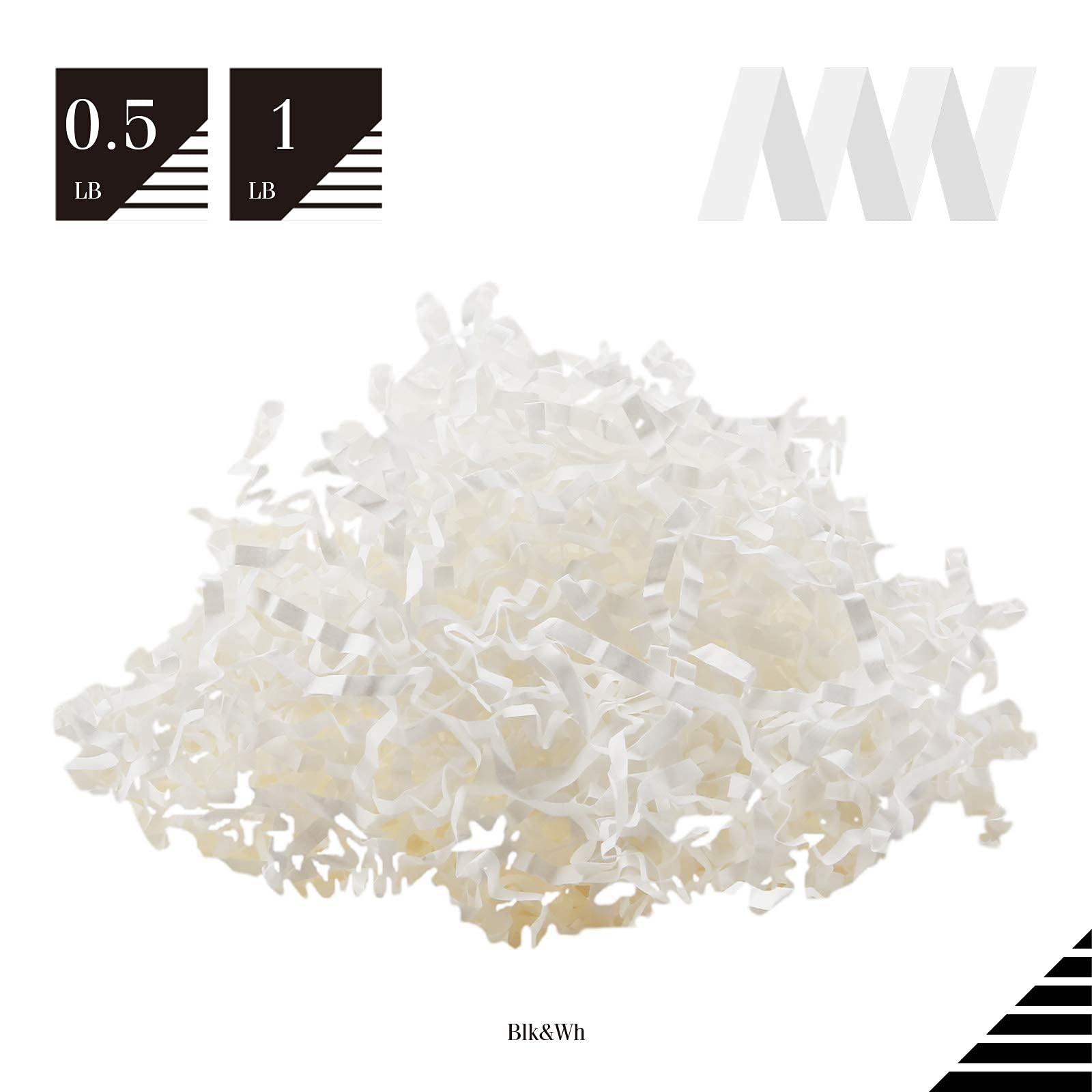 BLK&WH 0.5LB White Crinkle Cut Paper Shreds - Gift Wrapping Filler, Basket & Box Packaging Stuffing, Eco-Friendly Decorative Confetti for Parties, Weddings, Baby Showers & Events