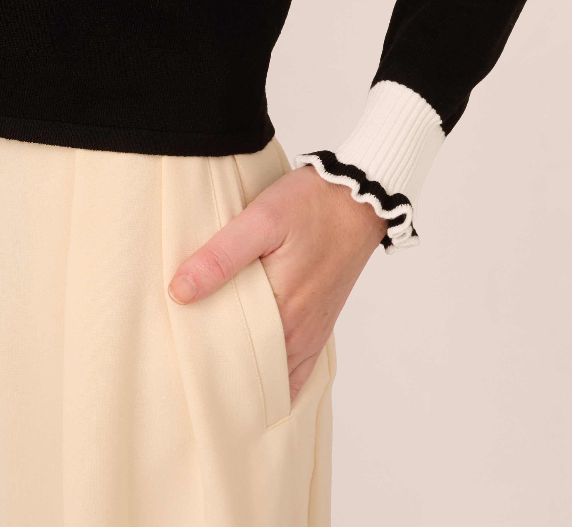 Black and Ivory Contrast Ruffle Cardigan for Women - Elegant Long Sleeve Open Front Sweater for Fall & Winter, Perfect for Office, Date Night, and Casual Outfits
