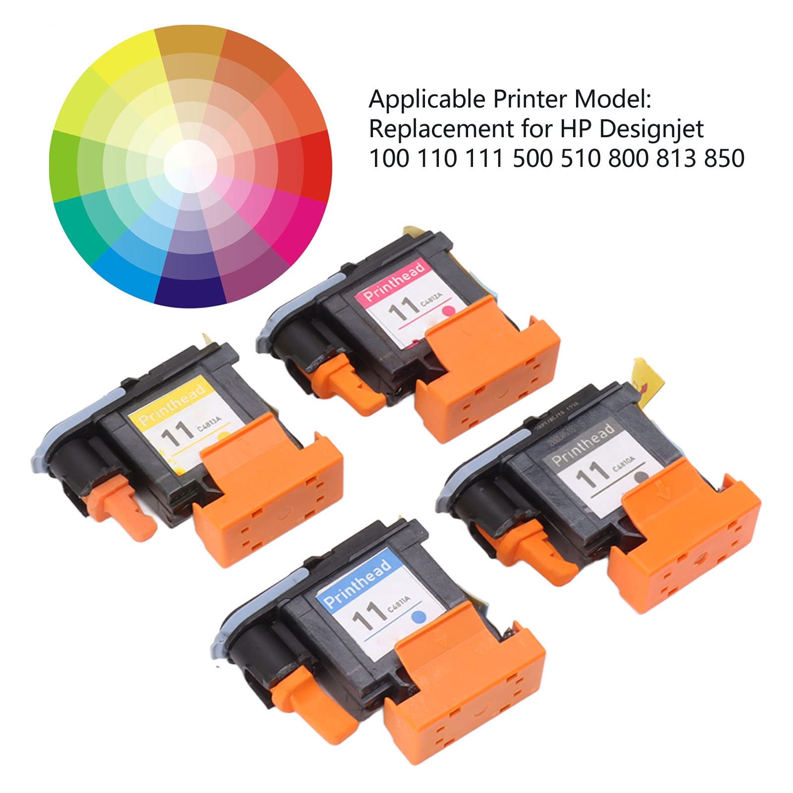 4-Pack HP Designjet Printhead Replacement - Magenta, Black, Cyan, Yellow for HP Designjet 100/110/111/500/510/800/813/850 - Compatible with HP 11 Printhead - Ideal for Large Format Printing, CAD Drawings & Photo Printing