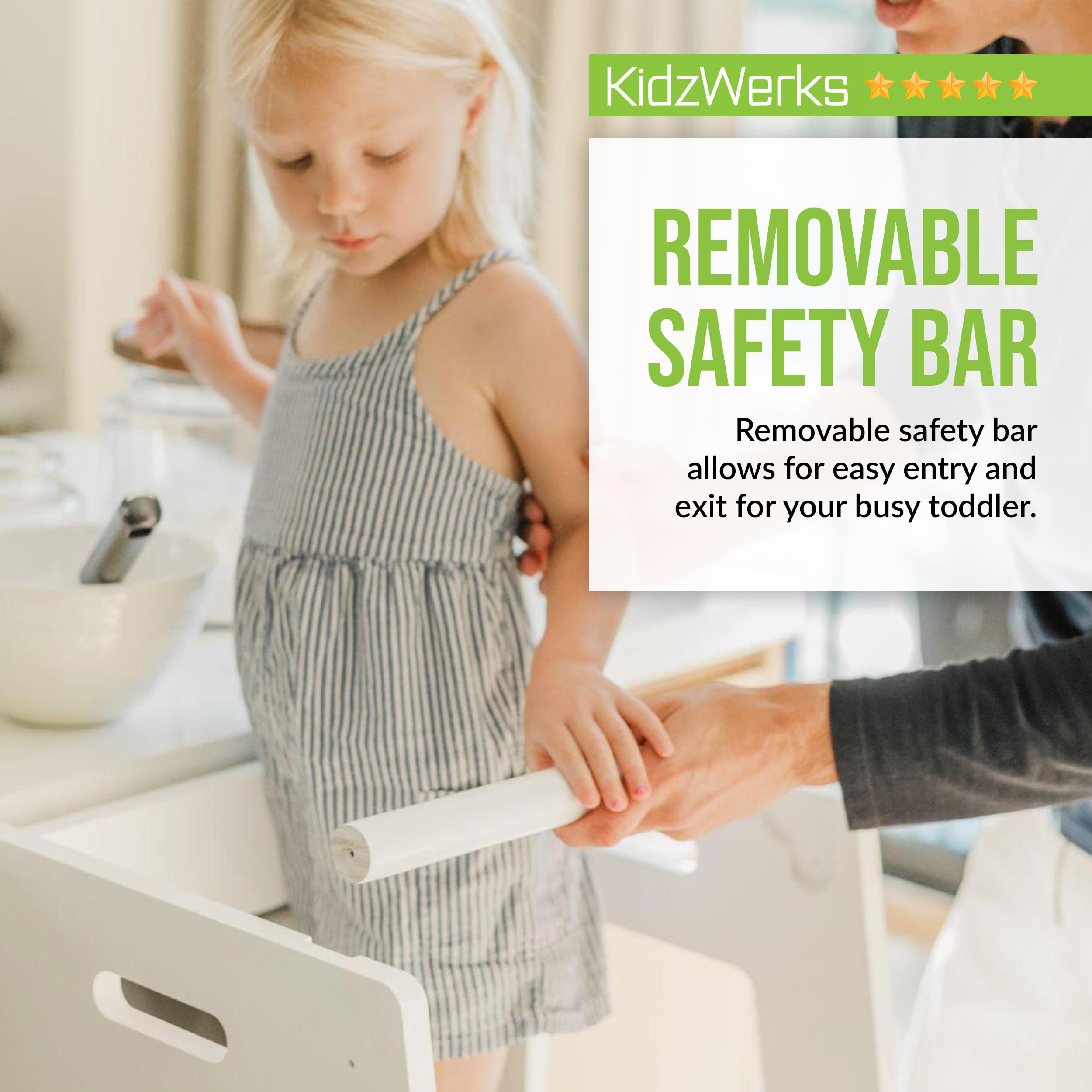 Montessori Adjustable Wooden Step Stool for Kids - Safe Kitchen Helper Tower with Non-Slip Platform - Perfect for Toddler Cooking, Learning & Bathroom Use - Natural Wooden Toddler Standing Stool