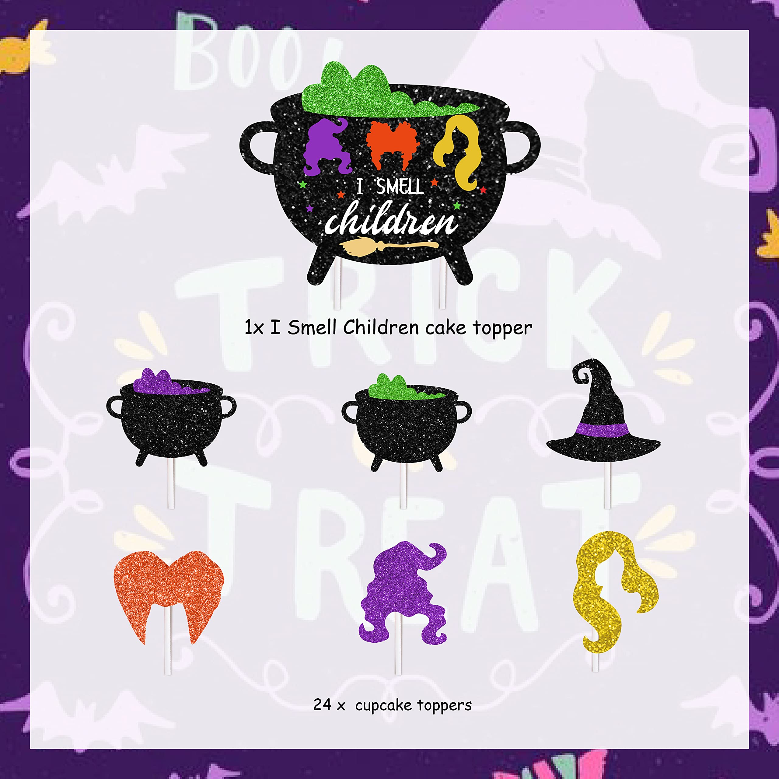 Halloween Witch Cake Decorations Set - 25 Pcs I Smell Children Cupcake Toppers for Spooky Party Supplies | Perfect for Halloween Cakes, Cupcakes & Party Decor