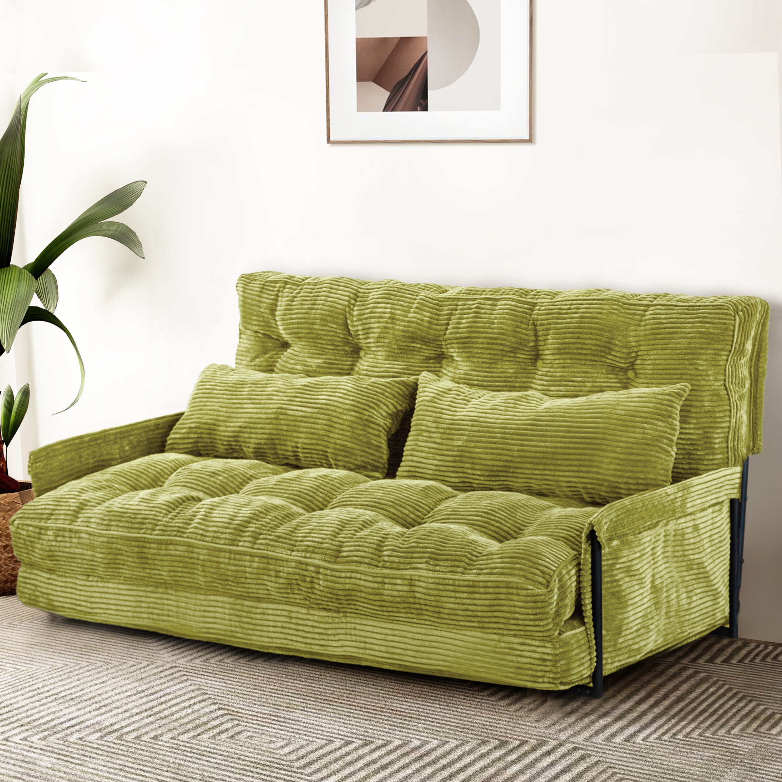 MAXYOYO Adjustable Floor Sofa Bed with 2 Pillows - Multi Functional Bean Bag Sleeper Bed with Armrest for Reading, Gaming & Relaxing - Perfect for Small Spaces, Dorm Rooms & Living Rooms (Green)