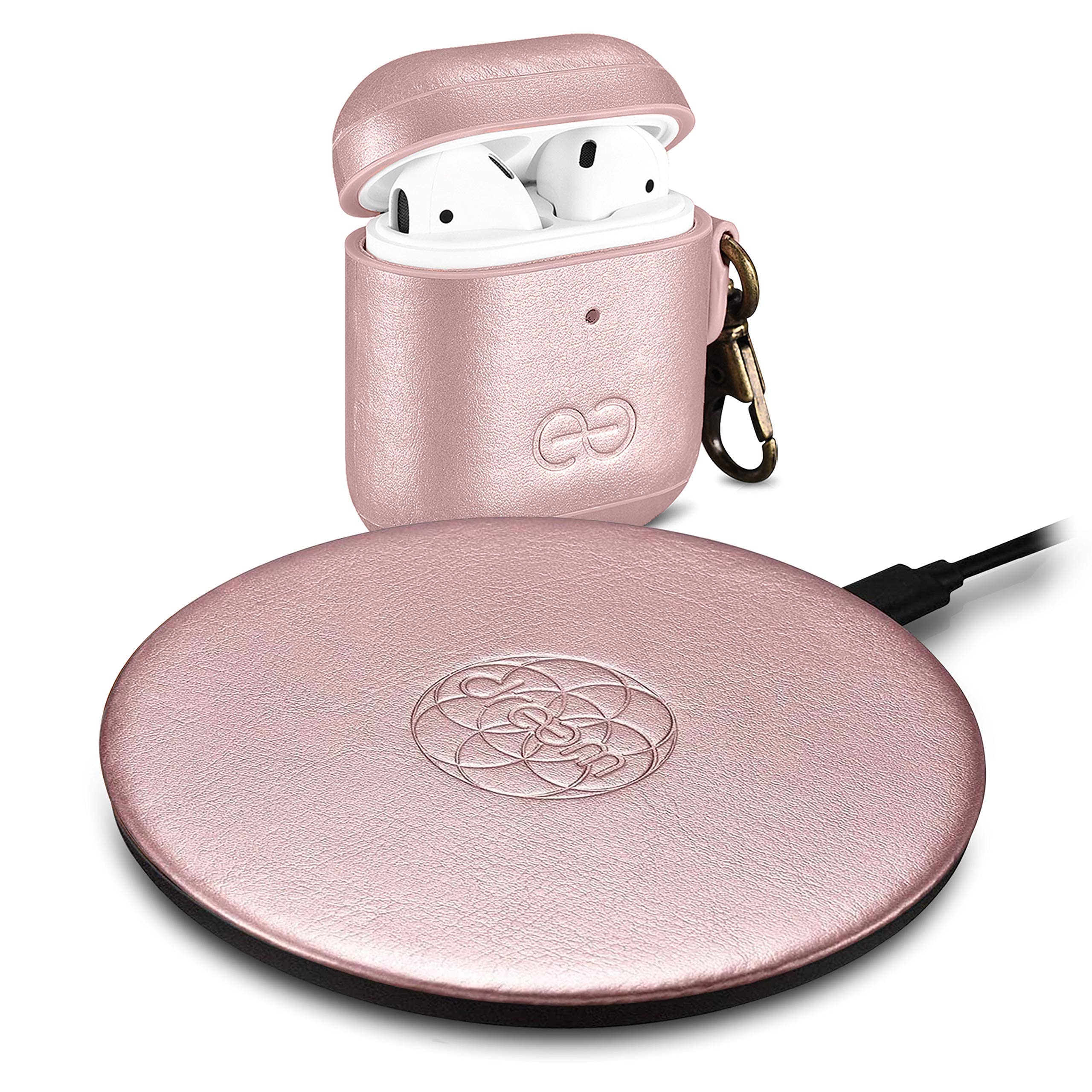 Dreem Bundle: Om AirPods 1 & 2 Case Cover with Beam Wireless Charger - Rose Gold | Perfect for Travel, Work & Gym | Compatible with Apple AirPods 1st & 2nd Generation