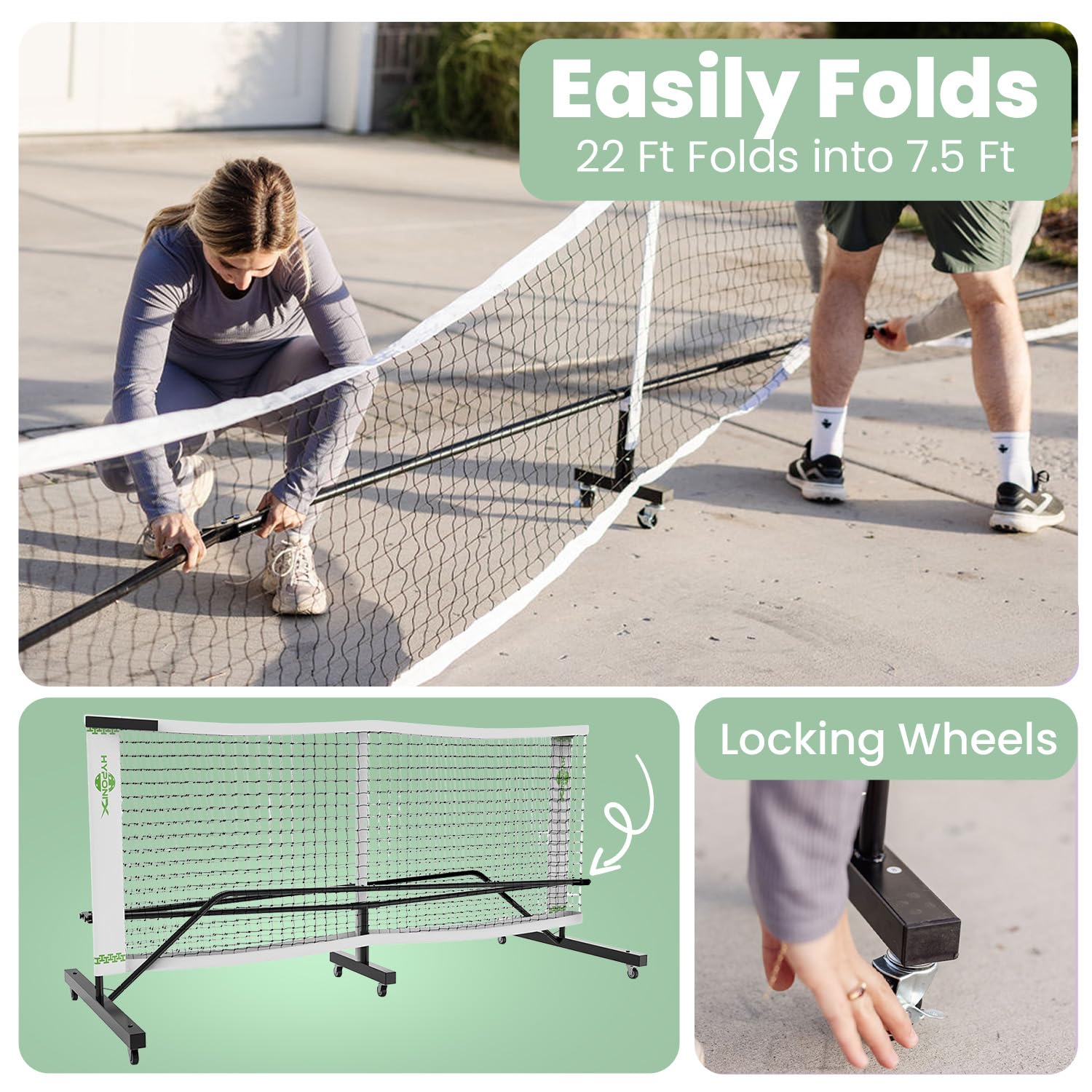 Portable Foldable Pickleball Set with Net, Wheels, Paddles & Balls - Easy Storage Outdoor Pickleball Equipment for Driveway, Backyard & Park - Perfect for Family Games, Tournaments & Outdoor Activities