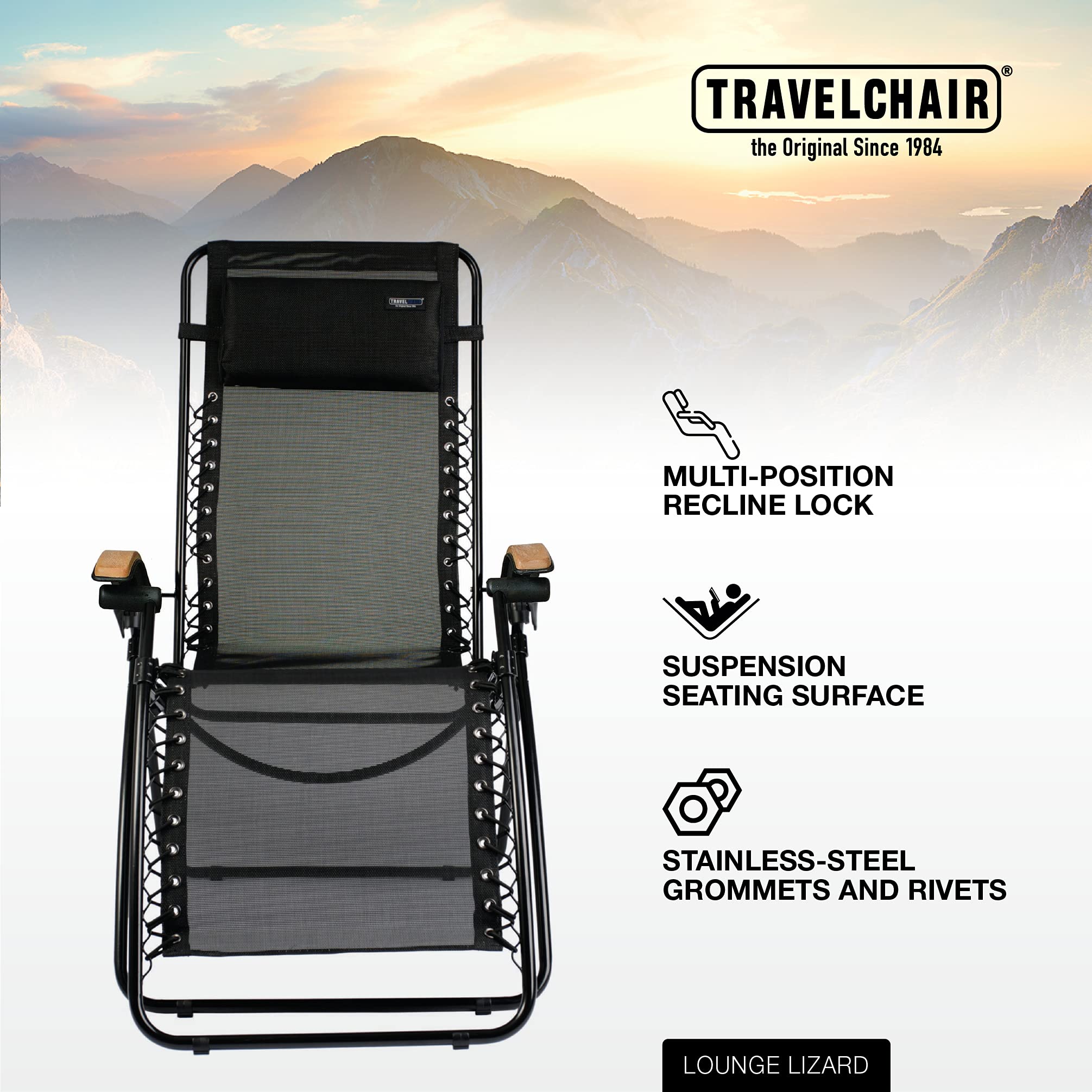 Portable Folding Travel Chair - Lounge Lizard Black Outdoor Camping & Beach Relaxation Chair