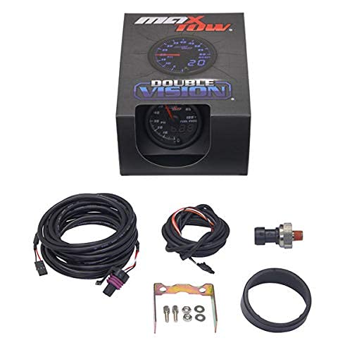 MaxTow Double Vision 100 PSI Fuel Pressure Gauge Kit with Electronic Sensor - Black Face & Blue LED Backlight - Analog & Digital Display - 2-1/16
