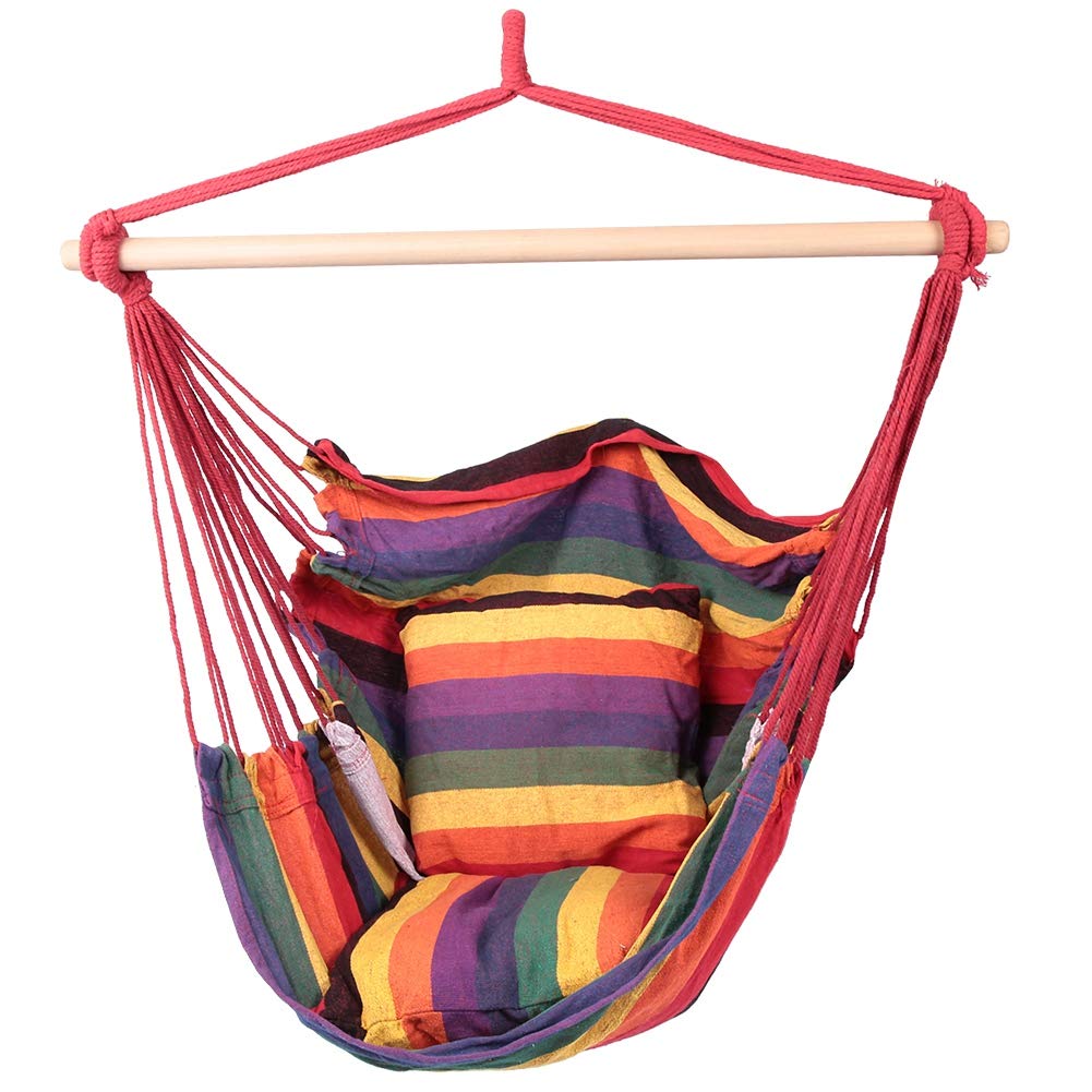 OhhGo Canvas Outdoor Hanging Chair Seat Cushion with Pillow - Waterproof Swing Hammock Cushion for Patio, Garden, Camping & Backyard Relaxation