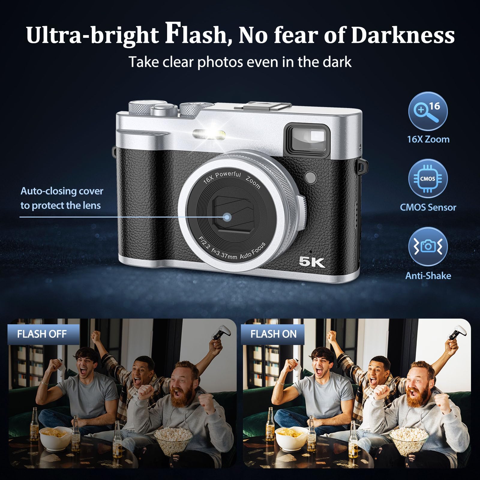 5K Digital Camera for Photography & Video - 48MP Autofocus Vlogging Camera with Anti-Shake, Flash & Viewfinder | 16X Digital Zoom Compact Travel Camera | Includes 32GB Card & 2 Batteries | Perfect for Travel, Vlogging, Selfies & YouTube Content Creation