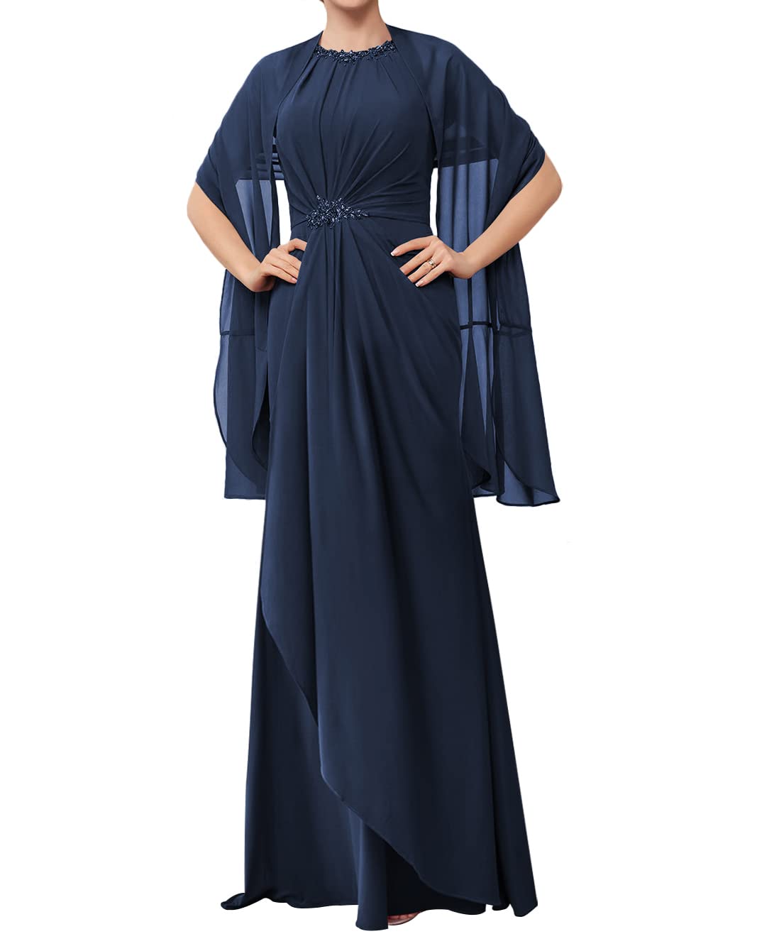 Elegant Chiffon Mother of The Bride Dress with Cape - Long Formal Evening Gown for Wedding Guest, Special Occasions & Black Tie Events