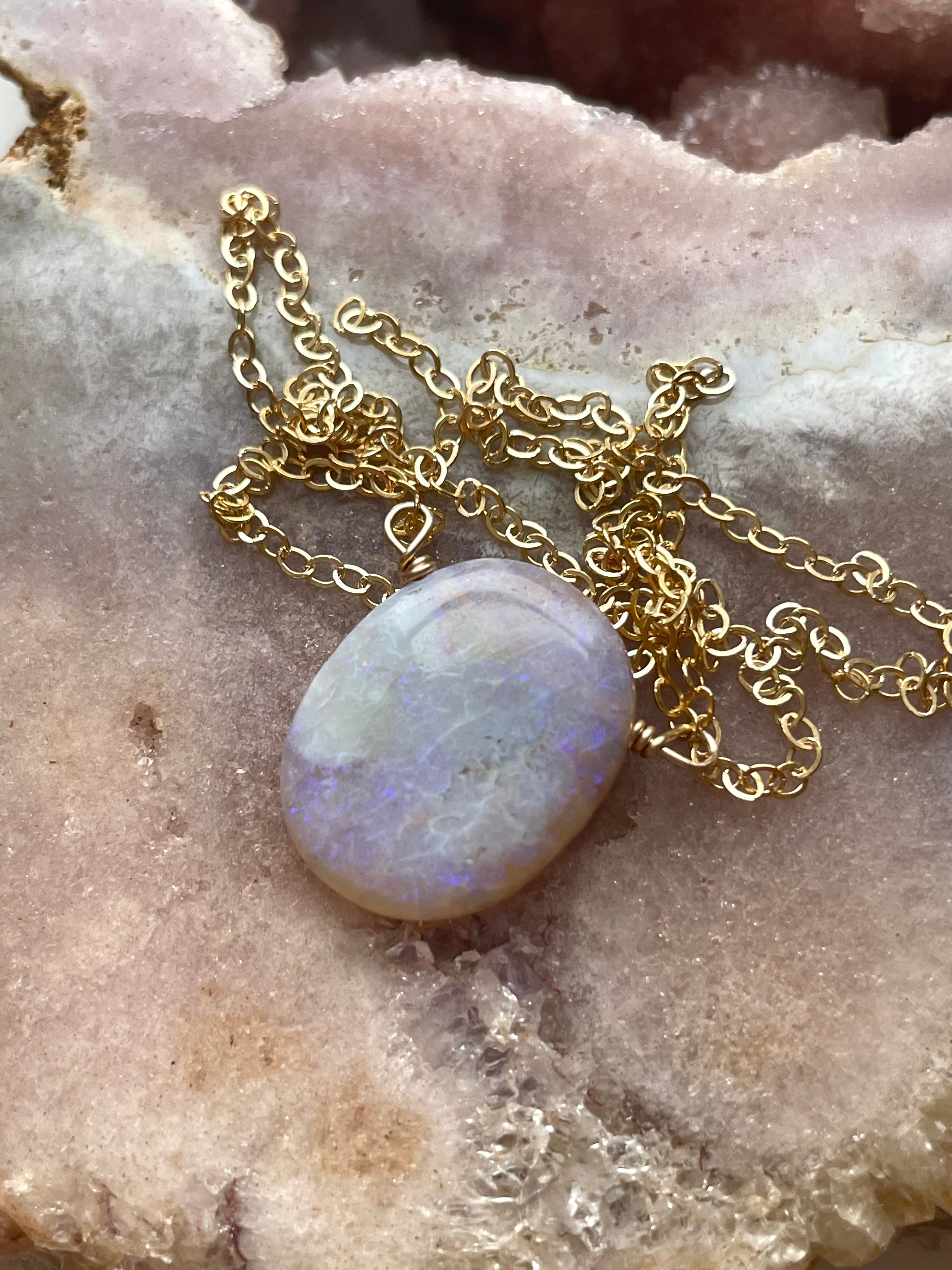 Stunning Purple Australian Opal Pendant Necklace - 14K Gold Filled Elegant Jewelry for Women | Perfect Gift for Birthday, Anniversary & Special Occasions