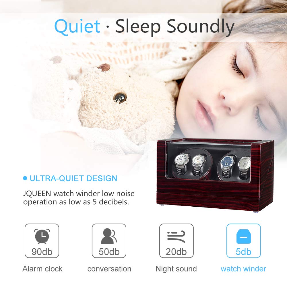 JQUEEN Automatic Watch Winder with Ultra Quiet Motor - Brown Leather (BK) - Perfect for Luxury Watch Storage & Display at Home/Office
