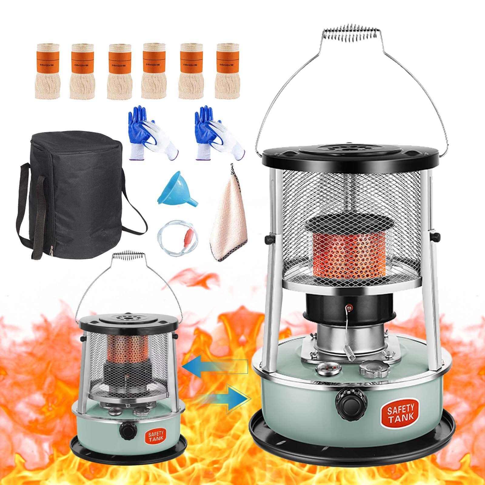 Portable Stainless Steel Kerosene Heater for Camping & Winter Fishing - 4.5L Capacity, Adjustable Protective Cover, Smoke-Reducing Glass Chimneys - Perfect for Outdoor Adventures, Tent Heating & Cold Weather Activities