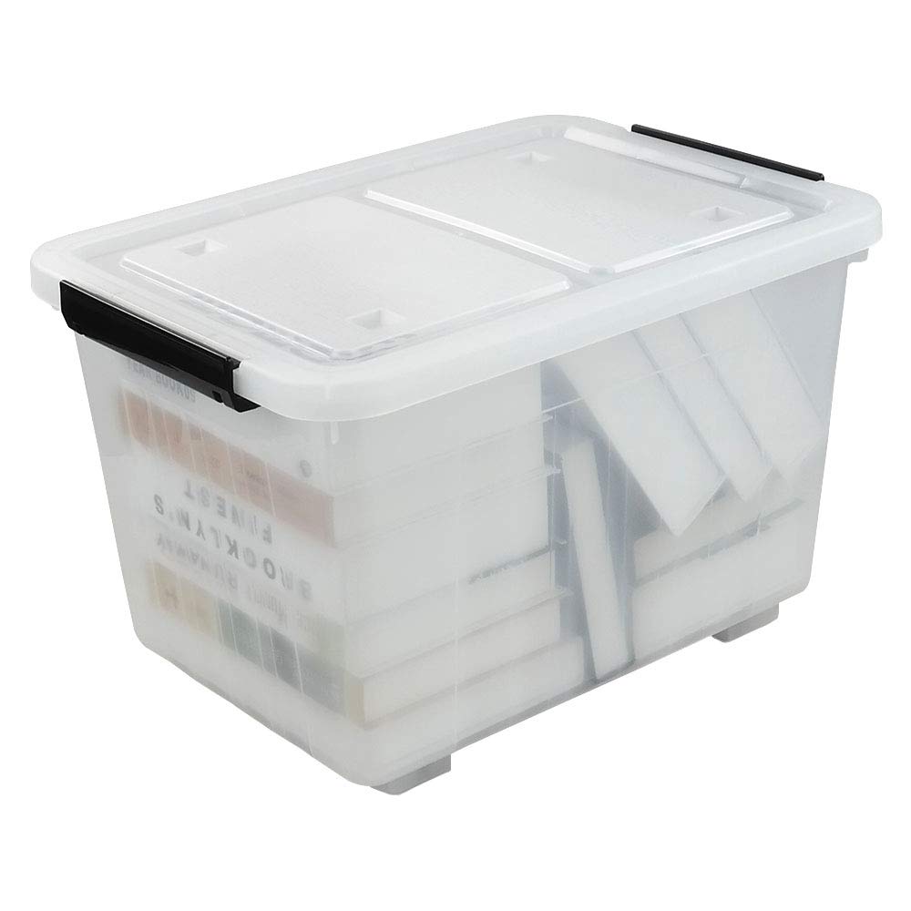 35 Quart Plastic Storage Bin with Wheels - 4 Pack Latching Storage Boxes for Home Organization, Garage, Closet & Moving Supplies - Durable Stackable Containers for Easy Storage & Transport