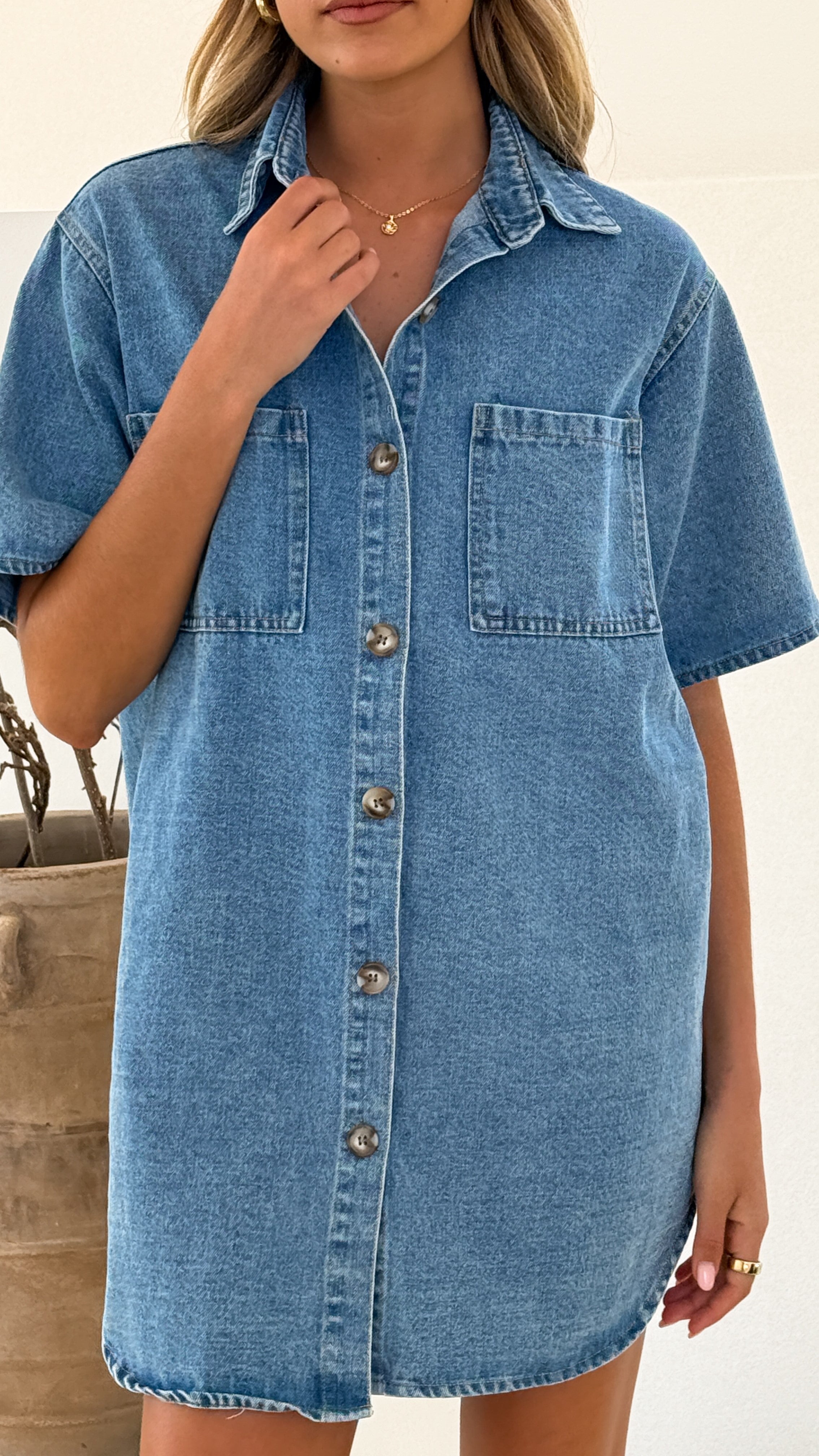Chaney Button Up Mini Denim Dress - Medium Size | Casual Summer Outfit, Beach Cover Up, and Party Wear for Women