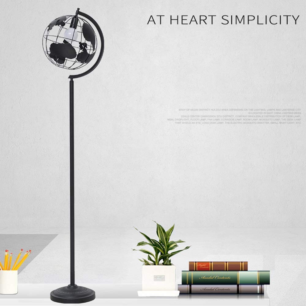 Black World Map Cage Floor Lamp - Industrial E27 Standing Light for Living Room, Home & Office | Perfect for Reading, Decor & Ambient Lighting
