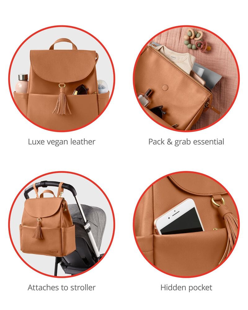 Skip Hop Greenwich Vari Diaper Backpack - Stylish & Spacious Baby Bag for Parents - Perfect for Daycare, Travel & On-the-Go Families (Toffee)