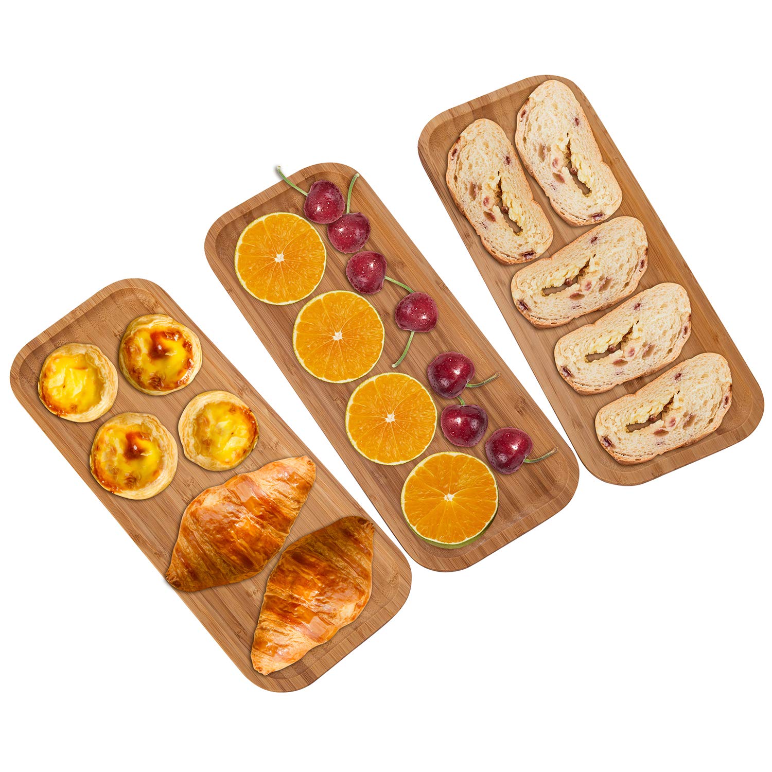 Premium Bamboo Serving Tray Set - 13.8 x 5.9 x 1 Inches Elegant Appetizer Plates & Steak Plates for Coffee, Tea, Fruits & Party Dinner | Eco-Friendly Bamboo Platters for Candy, Charcuterie & Entertaining | Perfect for Home, Restaurant & Outdoor Gatherings