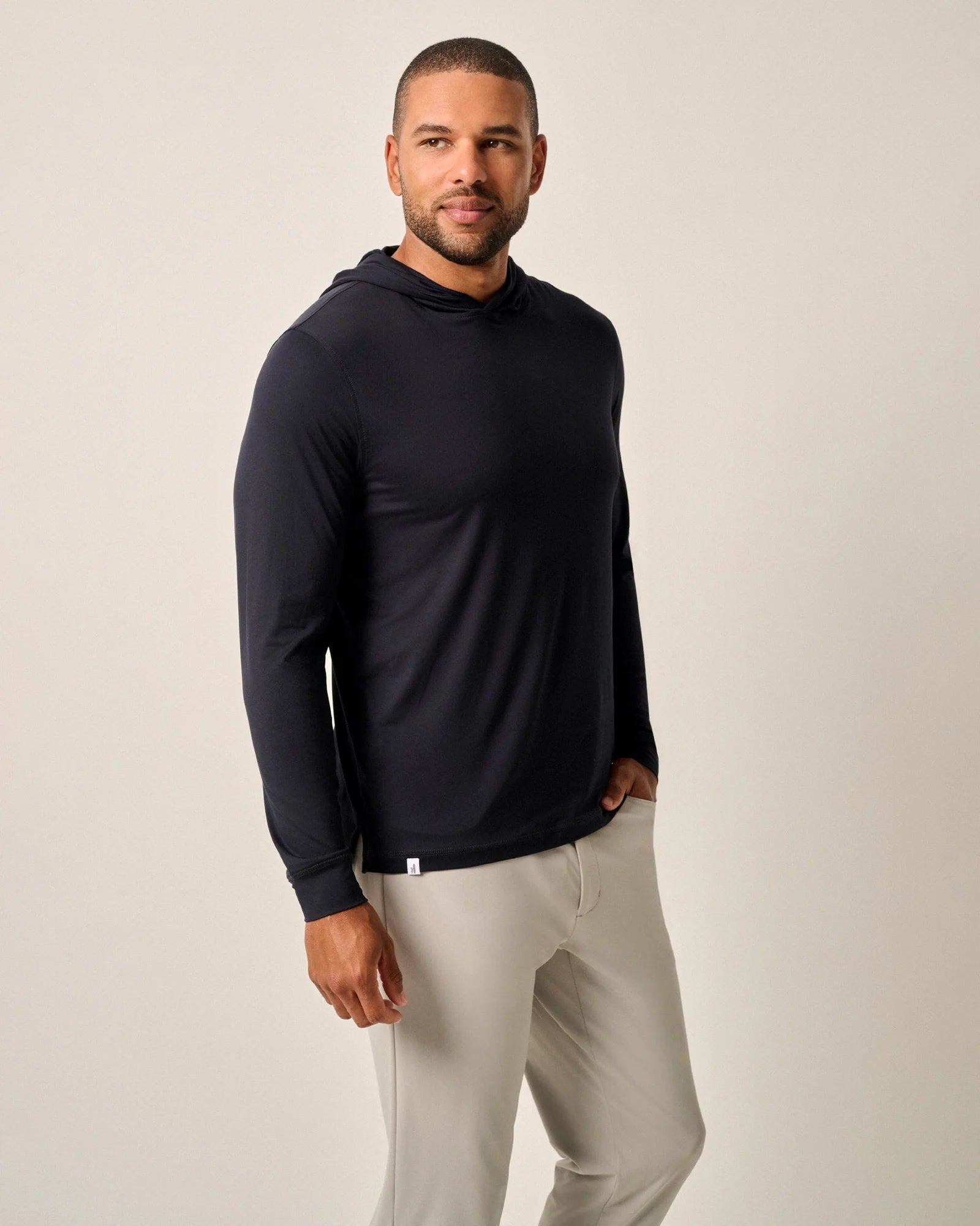 Johnnie O Talon Hooded Long Sleeve T-Shirt for Men - Premium Cotton Blend, Comfortable Casual Wear (Black) - Perfect for Golf, Outdoor Activities & Everyday Fashion