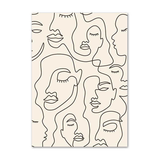Abstract Lines and Faces Gallery Wall Canvas Posters - Modern Art Prints for Living Room, Bedroom & Office Decor