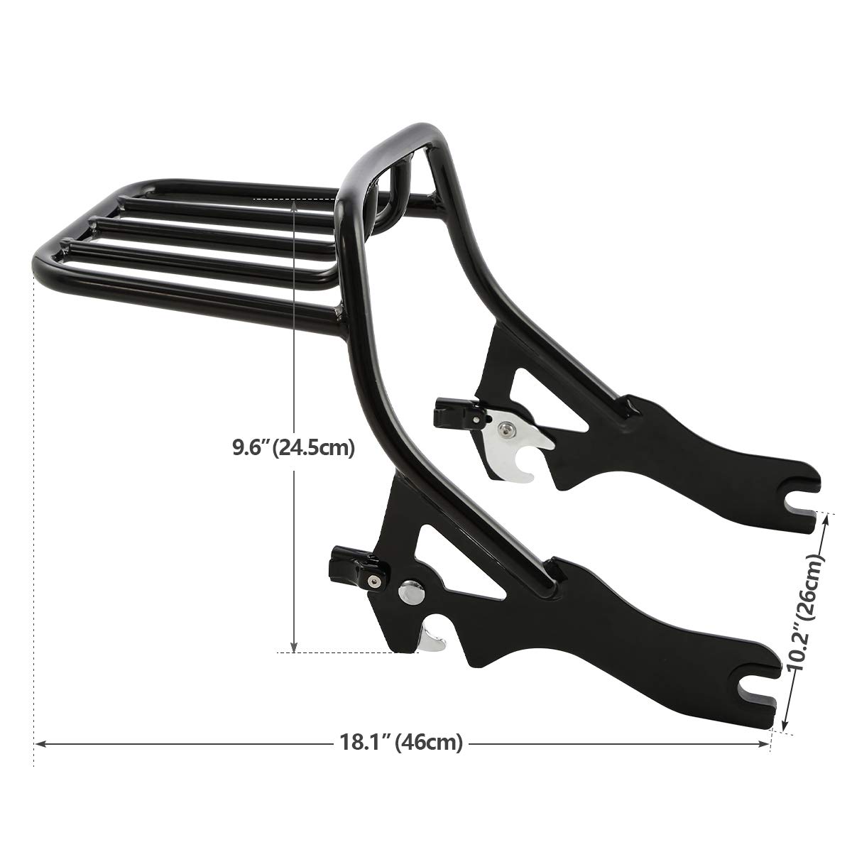 Low Profile Two-Up Seats Luggage Rack for Harley Davidson Softail FLDE FLHC FLHCS FLSL FXBB (2018+) - Gloss Black | Heavy-Duty Rear Cargo Carrier for Motorcycle Touring & Long-Distance Riding