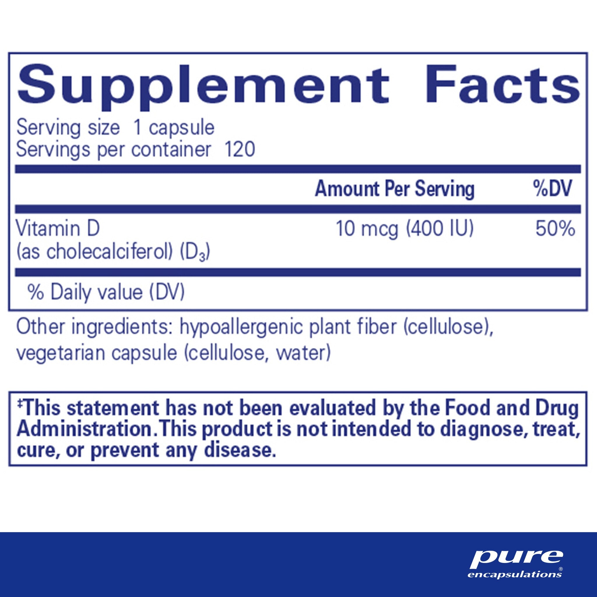 Pure Encapsulations Vitamin D3 10 mcg (400 IU) Supplement - Supports Bone Health & Immune System - for Daily Wellness & Immune Support