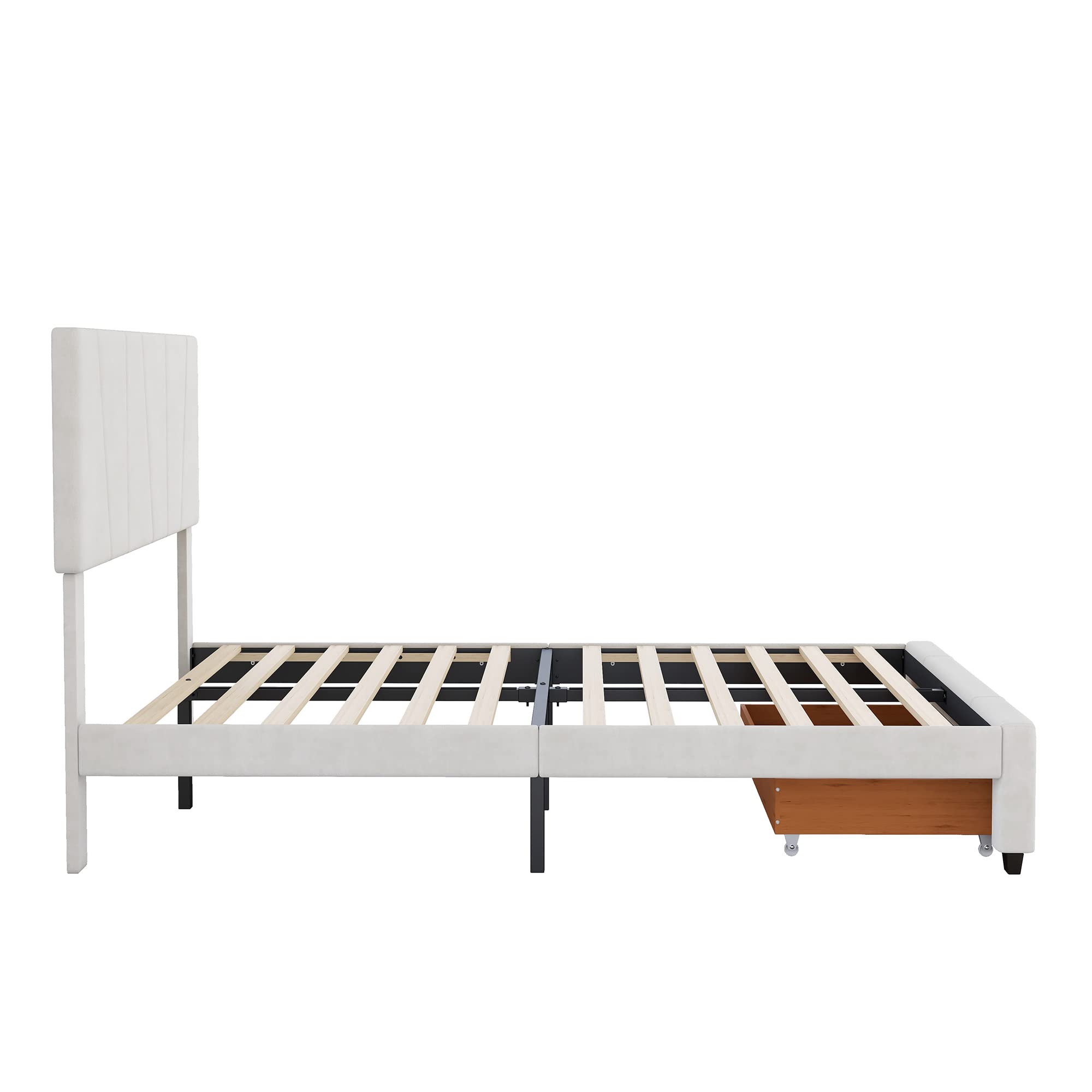SOFTSEA Full Size Upholstered Bed Frame with Storage Drawer, Velvet Platform Bed with Adjustable Headboard - Modern Bedroom Furniture for Small Spaces & Guest Rooms