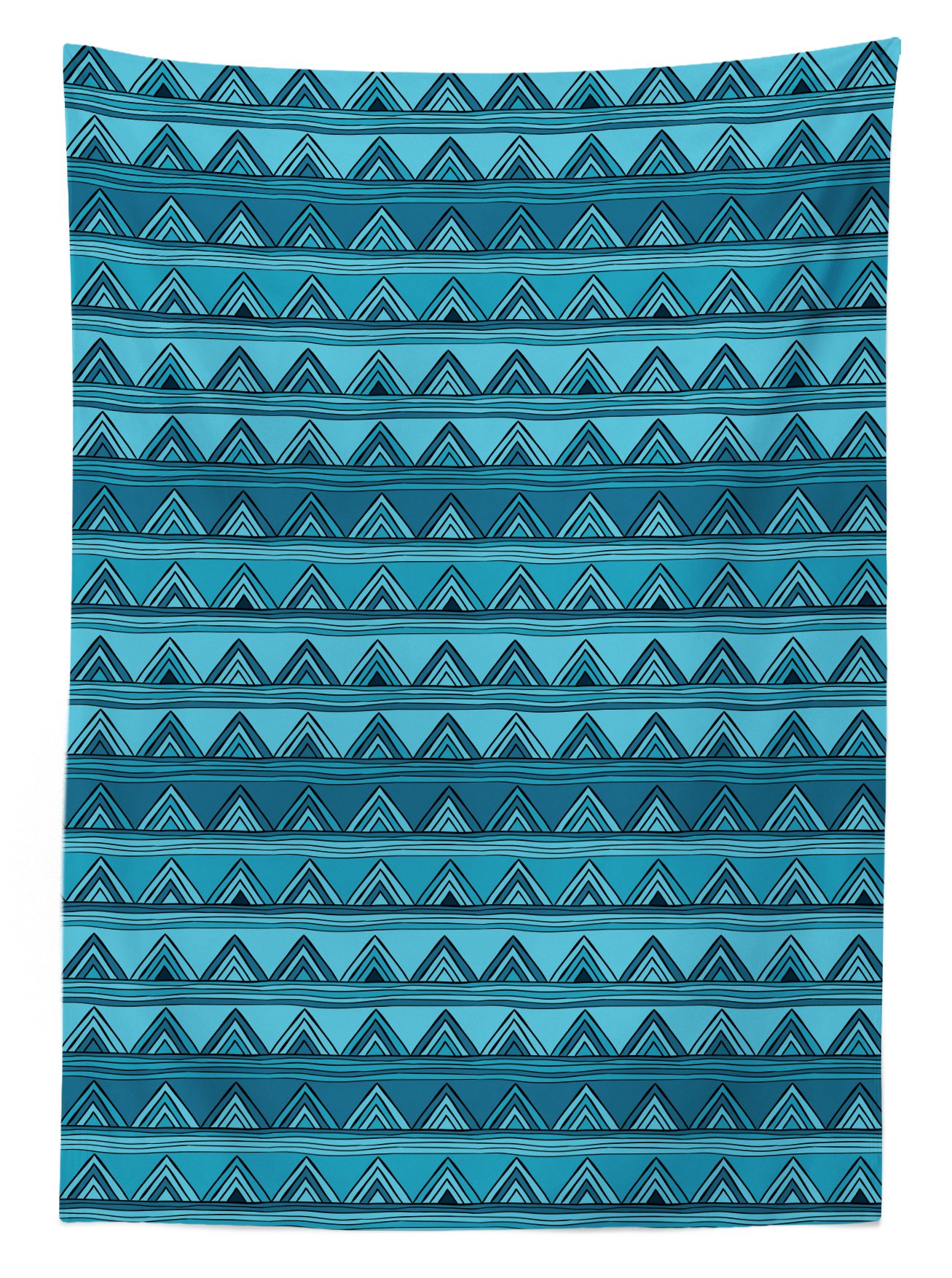 Ambesonne Stripes Outdoor Tablecloth - Hand Drawn Triangle Pattern with Doodle Style Wavy Geometric Design - Washable Picnic Table Cover 58x120 Inches - Blue & Pale Blue for Outdoor Dining, BBQs, and Picnics