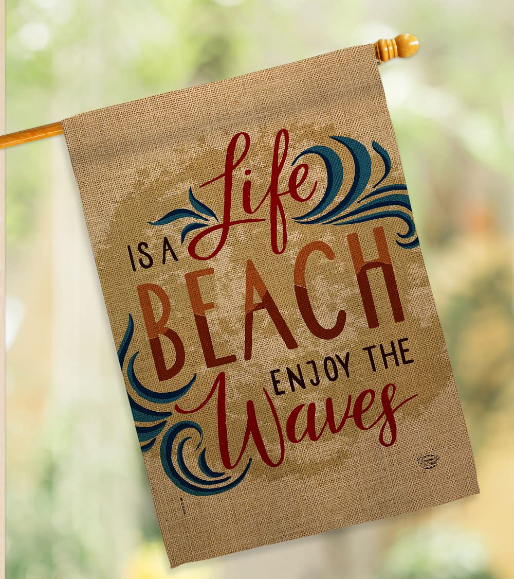 Double-Sided Coastal Garden House Flag Kit - Tropical Sea Shells & Ocean Sand Design, Thick Fabric Outdoor Summer Decor, Made in USA | Perfect for Beach-Themed Yards, Porch Decorations & Coastal Home Gifts