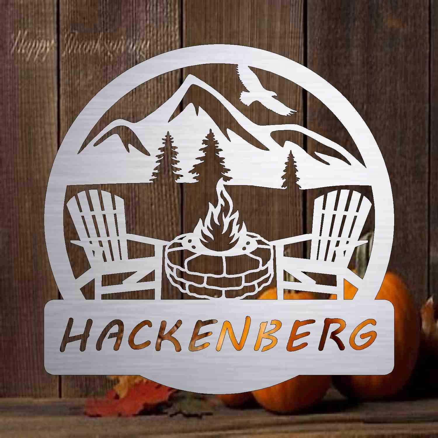Personalized Metal Monogram Sign - Custom Stone Firepit Camping Decor - Unique Home & Patio Gift - Rustic Outdoor Art for Door, Yard & Cabin - Perfect for Camping, Backyard Parties & Cozy Evenings