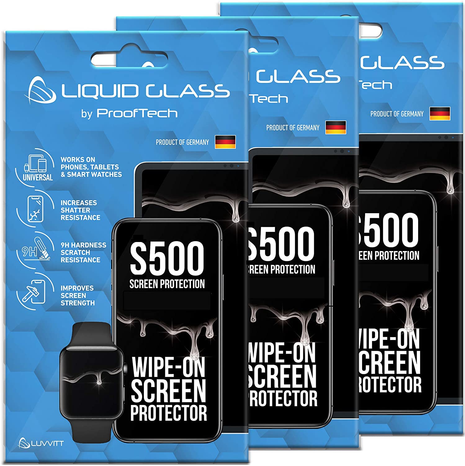 3 Pack Liquid Glass Screen Protector - Universal Fit for All Smartphones, Tablets & Watches | $500 Screen Damage Protection | Scratch & Impact Resistant for Daily Use, Travel & Outdoor Activities