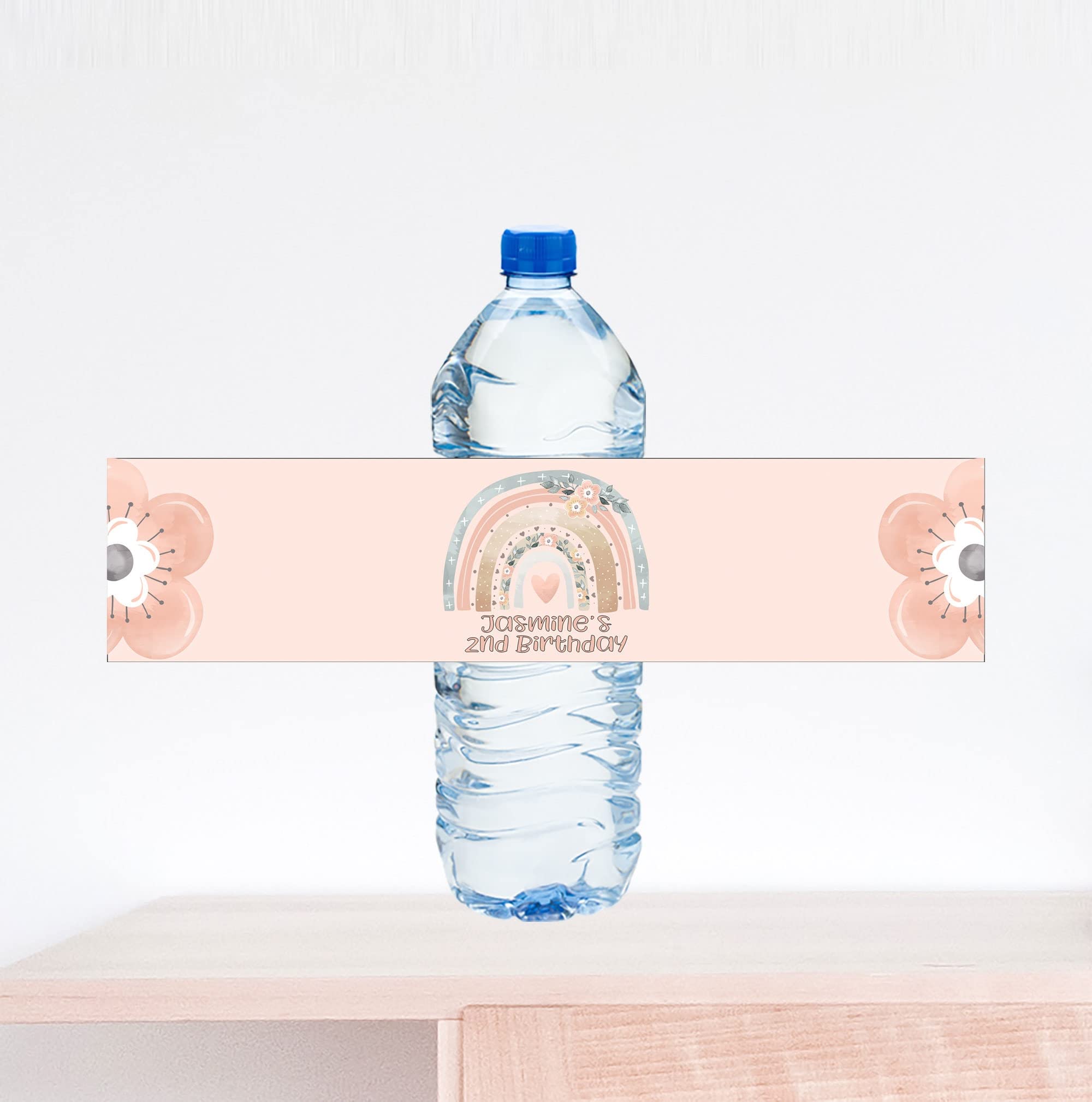 Boho Rainbow Birthday Water Bottle Labels - Customizable Party Favors for Kids, Baby Showers & Themed Celebrations - Perfect for DIY Decorations & Personalized Gifts