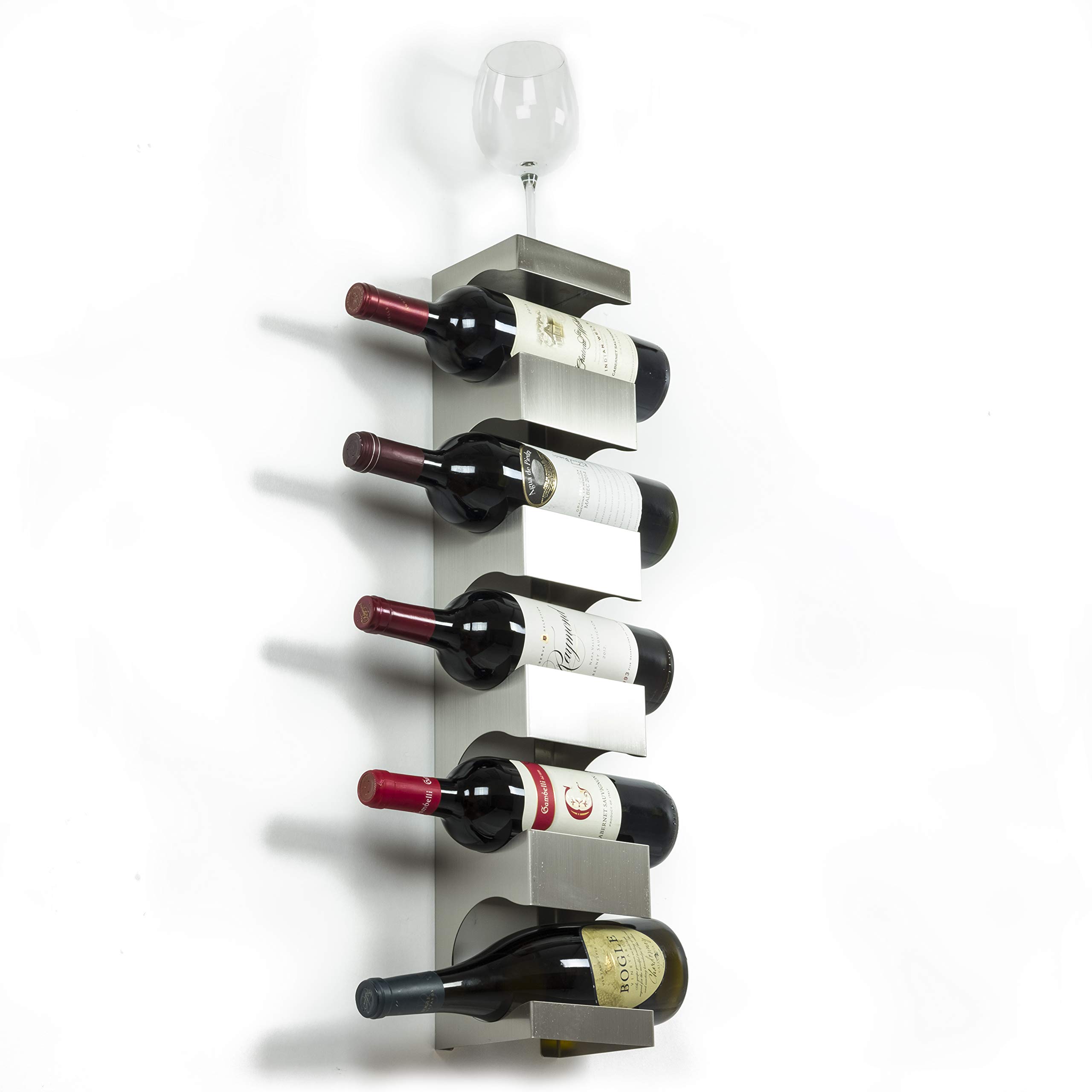 Brightmaison Alex Wall Mounted Wine Rack - Stainless Steel 5-Bottle Holder for Kitchen Organization & Wine Storage | Perfect for Home Bars, Restaurants, and Wine Cellars