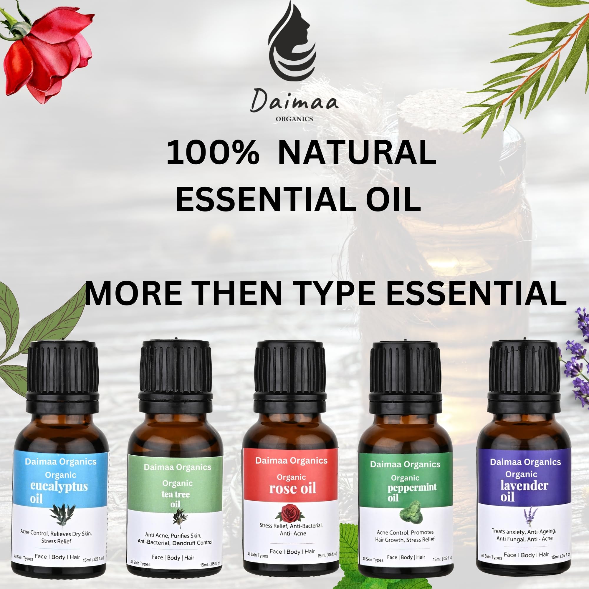 **Organic Tea Tree Essential Oil for Face, Hair & Body - 100% Pure, Steam Distilled, 15ml (Pack of 3) - Relaxing, Soothing & Calming for Skin Care, Aromatherapy & Stress Relief**