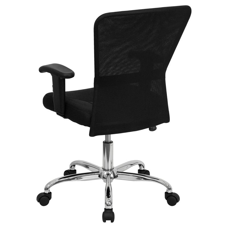 Ergonomic Mid Back Black Mesh Office Chair with Chrome Base & Adjustable Arms - Comfortable Task Chair for Home Office, Computer Desk & Workspace