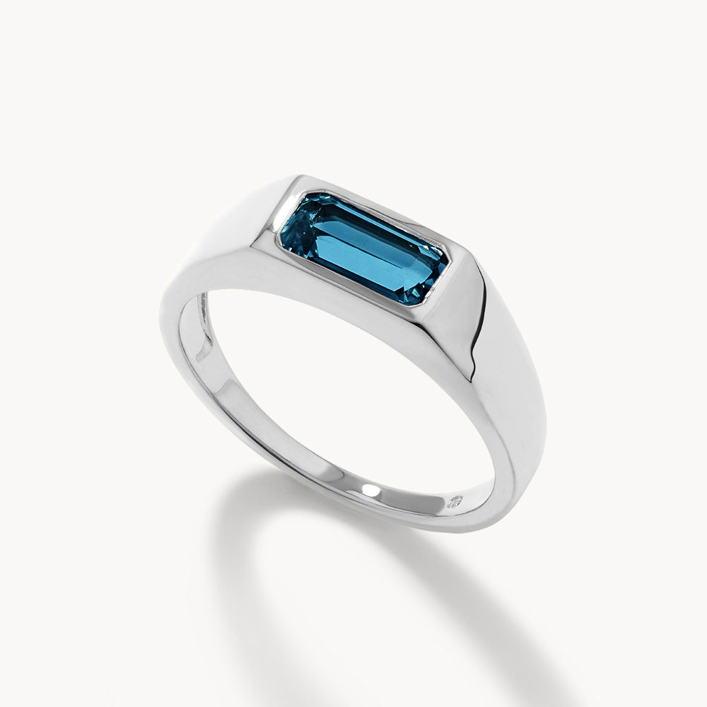 Blue Topaz Silver Signet Pinky Ring for Women - Elegant Jewelry Gift for Birthdays, Anniversaries & Special Occasions