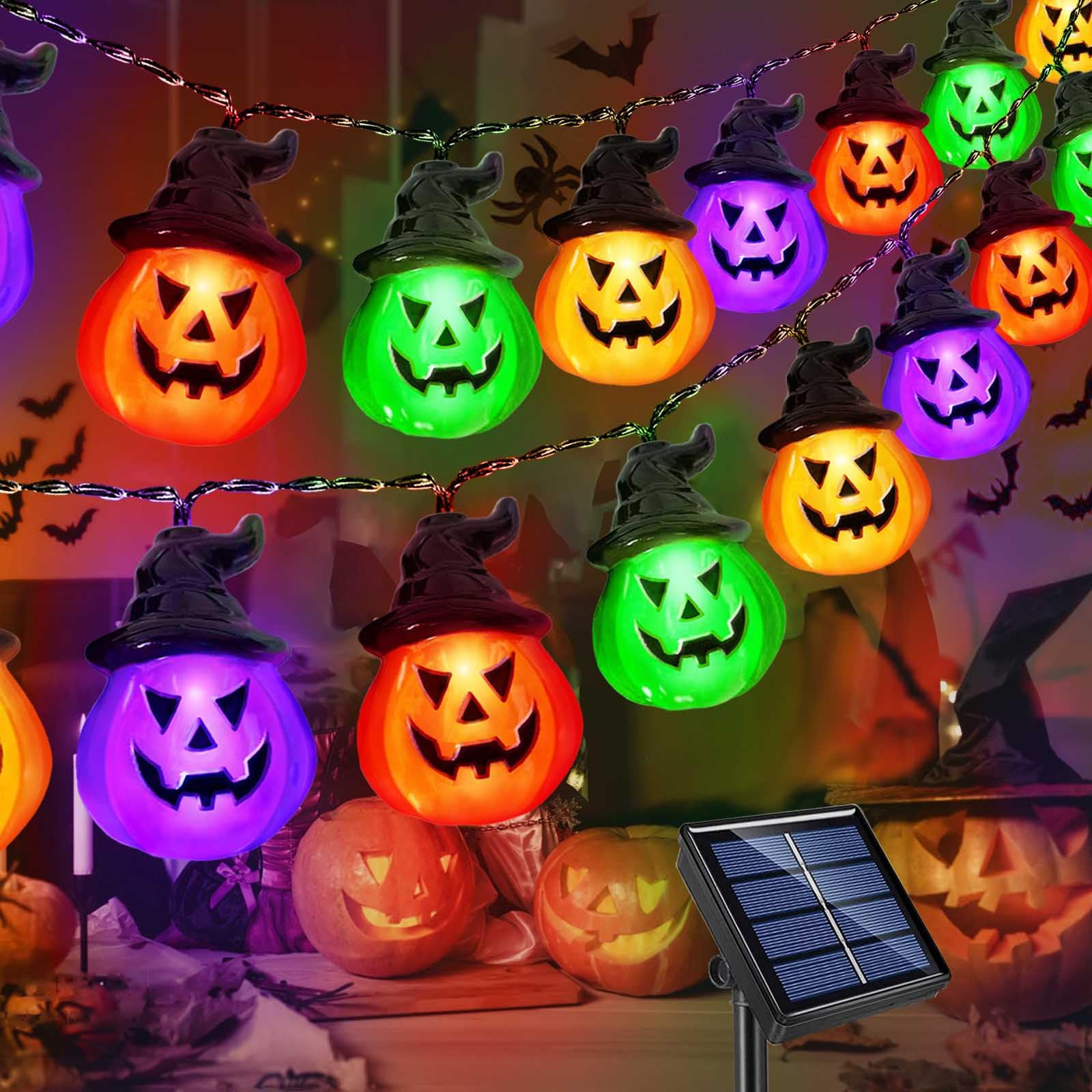 Upgraded Solar Halloween Lights Outdoor - 30 LED Solar Powered Pumpkin String Lights with 8 Modes, Auto On/Off, Waterproof for Garden, Yard, Lawn - Perfect for Halloween Decorations, Patio Parties & Outdoor Events