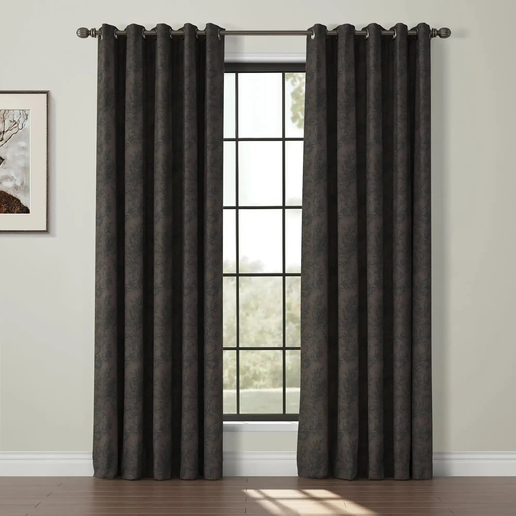 Sara Le Print Linen Drapery Grommet Curtains - Elegant Window Treatments for Living Room & Bedroom - Home Decor Blackout Drapes for Privacy & Light Control