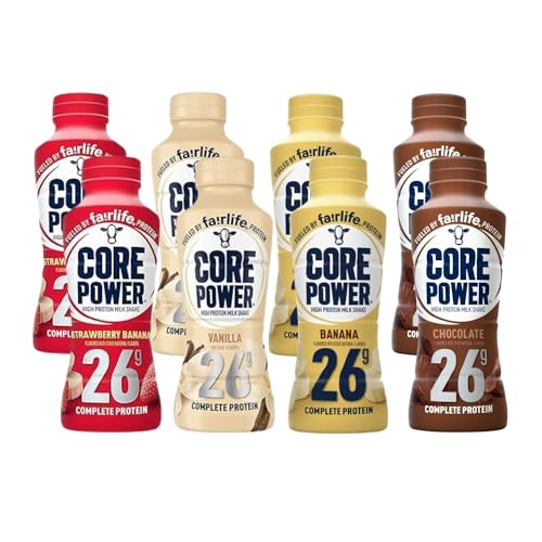 Fairlife Core Power 26g High Protein Milk Shakes Variety Pack - Chocolate, Vanilla, Strawberry Banana (8 Pack, 14 fl oz) | Made with Canadian Milk | Post-Workout Recovery, Breakfast Replacement & Healthy Snack | Shipped from Canada