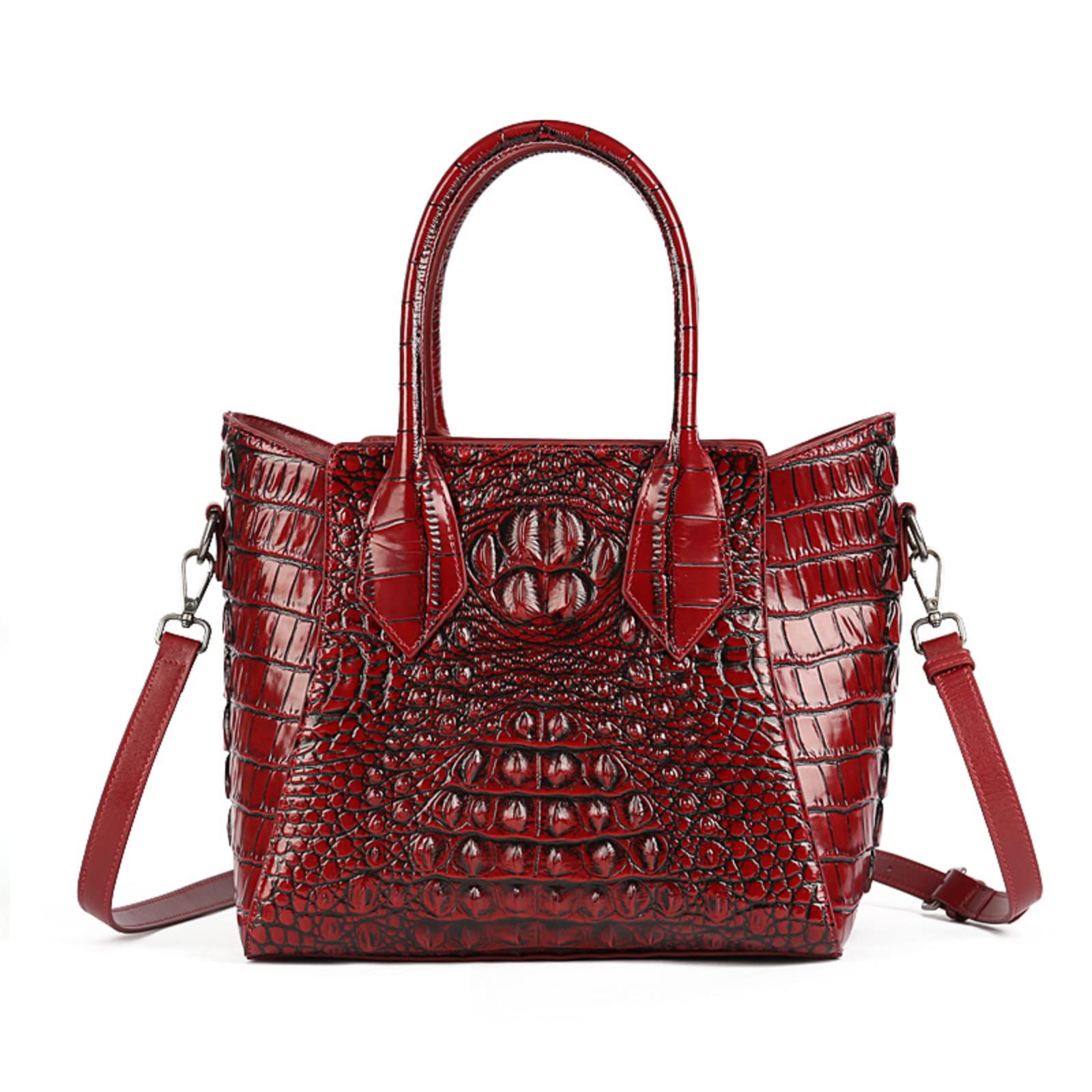 Genuine Cow Leather Shoulder Bag for Women - Vintage Crocodile Pattern Crossbody Purse & Tote Handbag | Perfect for Work, Travel & Everyday Use