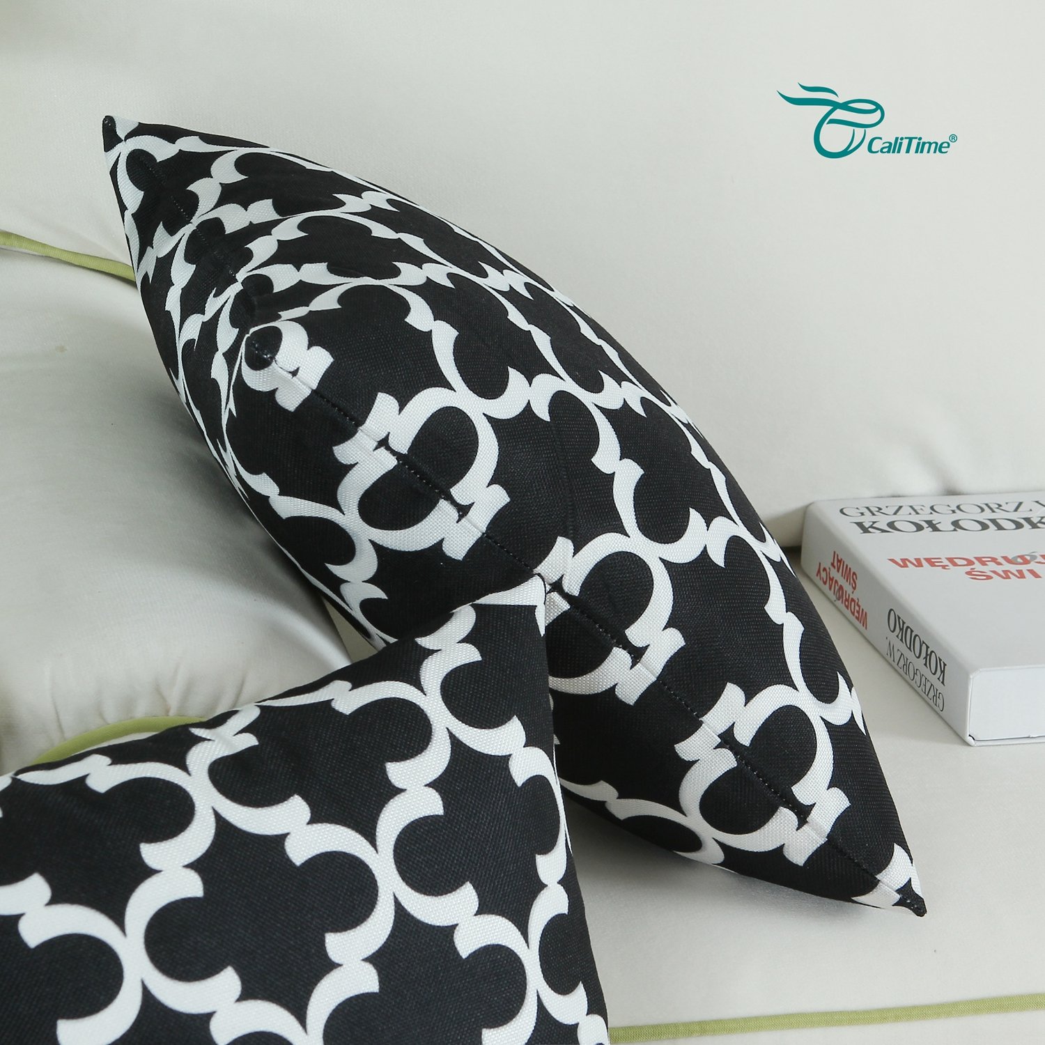 Pack of 2 Soft Canvas Throw Pillow Covers 20x20 Inches - Modern Quatrefoil Geometric Pattern for Couch, Sofa & Home Decor - Black | Perfect for Living Room, Bedroom & Office Accent