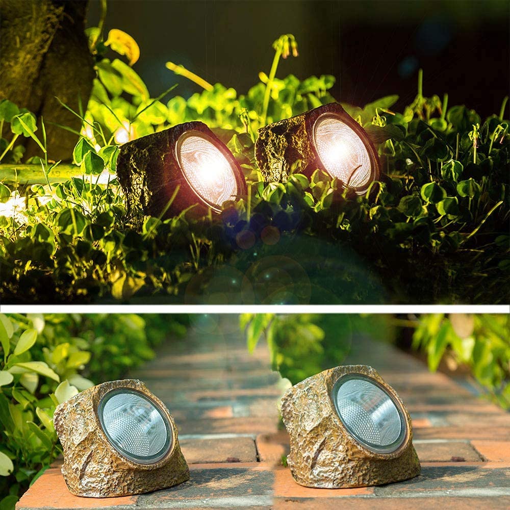 4 Pack Solar Garden Rock Lights - 10 LED Waterproof Outdoor Pathway Lights for Walkway, Patio & Yard Decor | Weatherproof Solar Spot Lighting for Landscape, Driveway & Backyard (Warm White)
