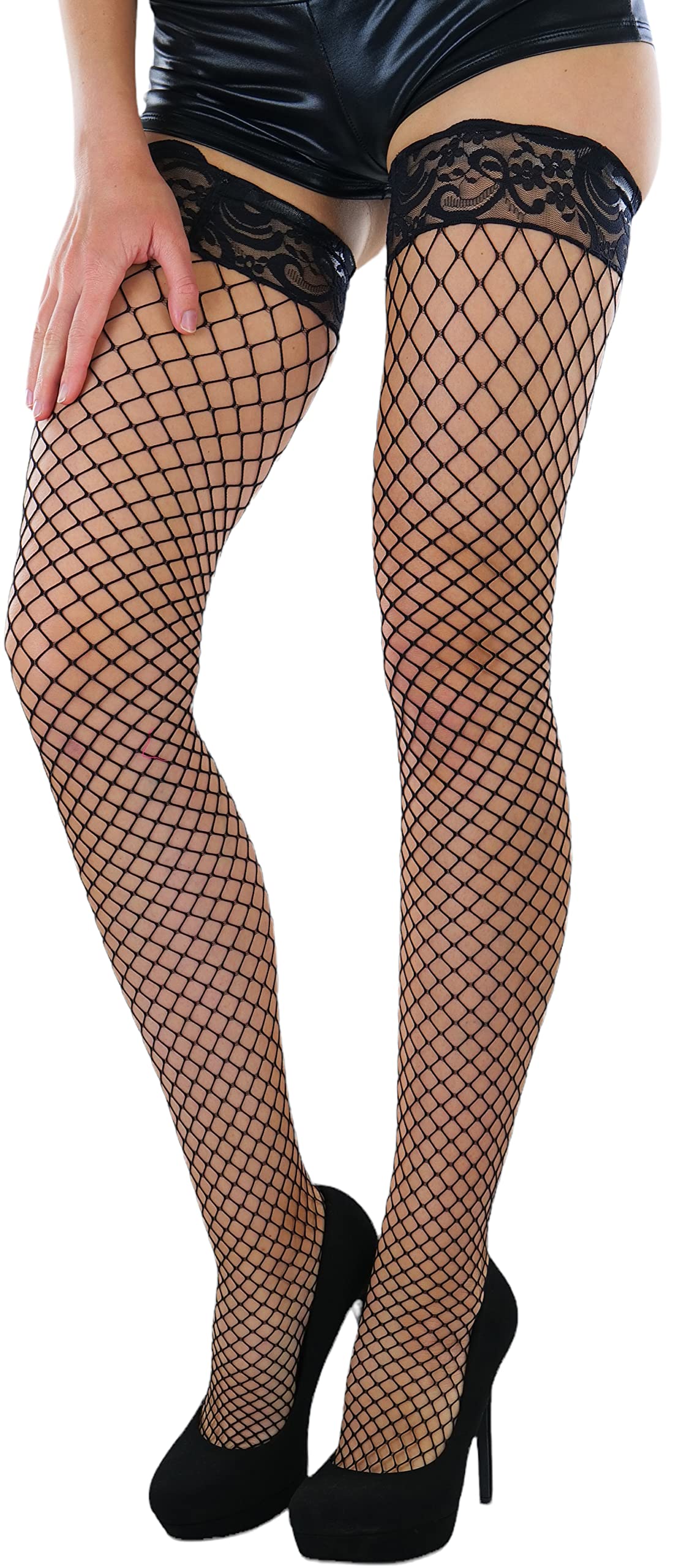 ToBeInStyle Women's Fishnet Thigh High Stockings - Sexy Sheer Bright & Vibrant Tights for Cosplay, Halloween, Party & Night Out