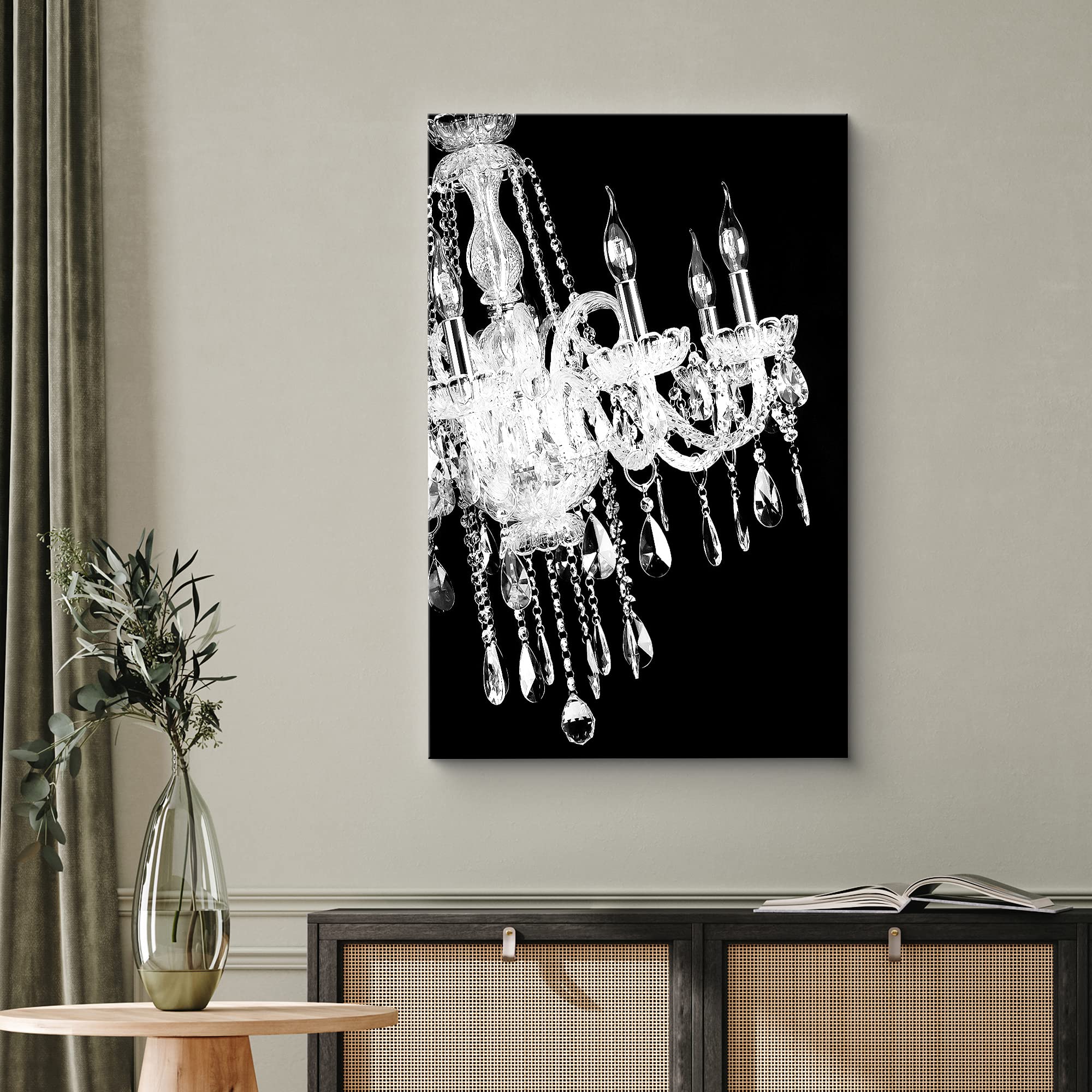Wall26 Black & White Crystal Silhouette Canvas Print - Modern Digital Wall Art with Swinging Lights for Living Room, Bedroom & Office Decor - 32x48 Inch Framed Artwork | Perfect for Creating a Chic, Relaxing Atmosphere in Home or Workspace