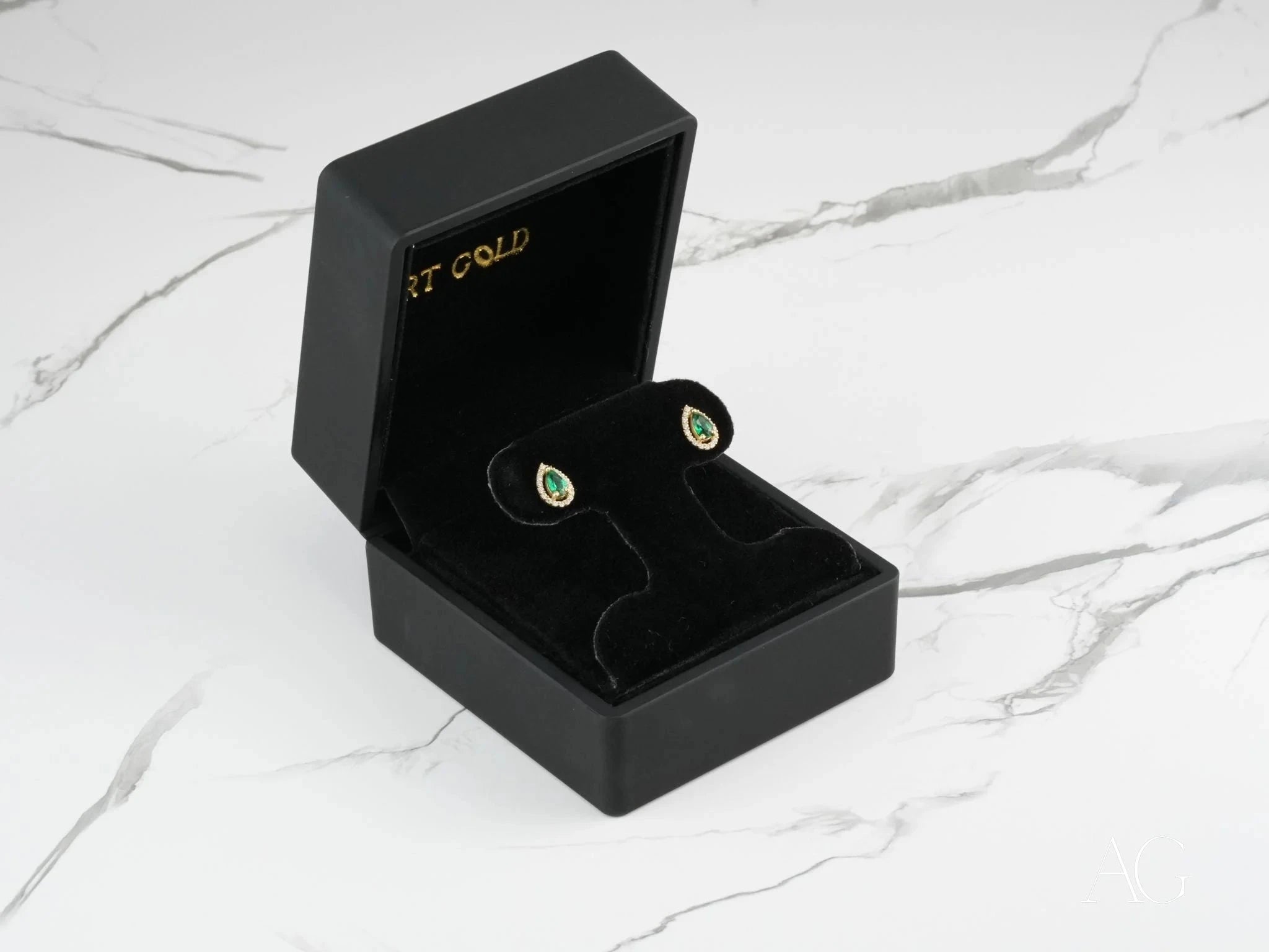 18K Gold Emerald Halo Green Cubic Zirconia Stud Earrings for Women - Elegant Gift for Birthday, Anniversary & Special Occasions