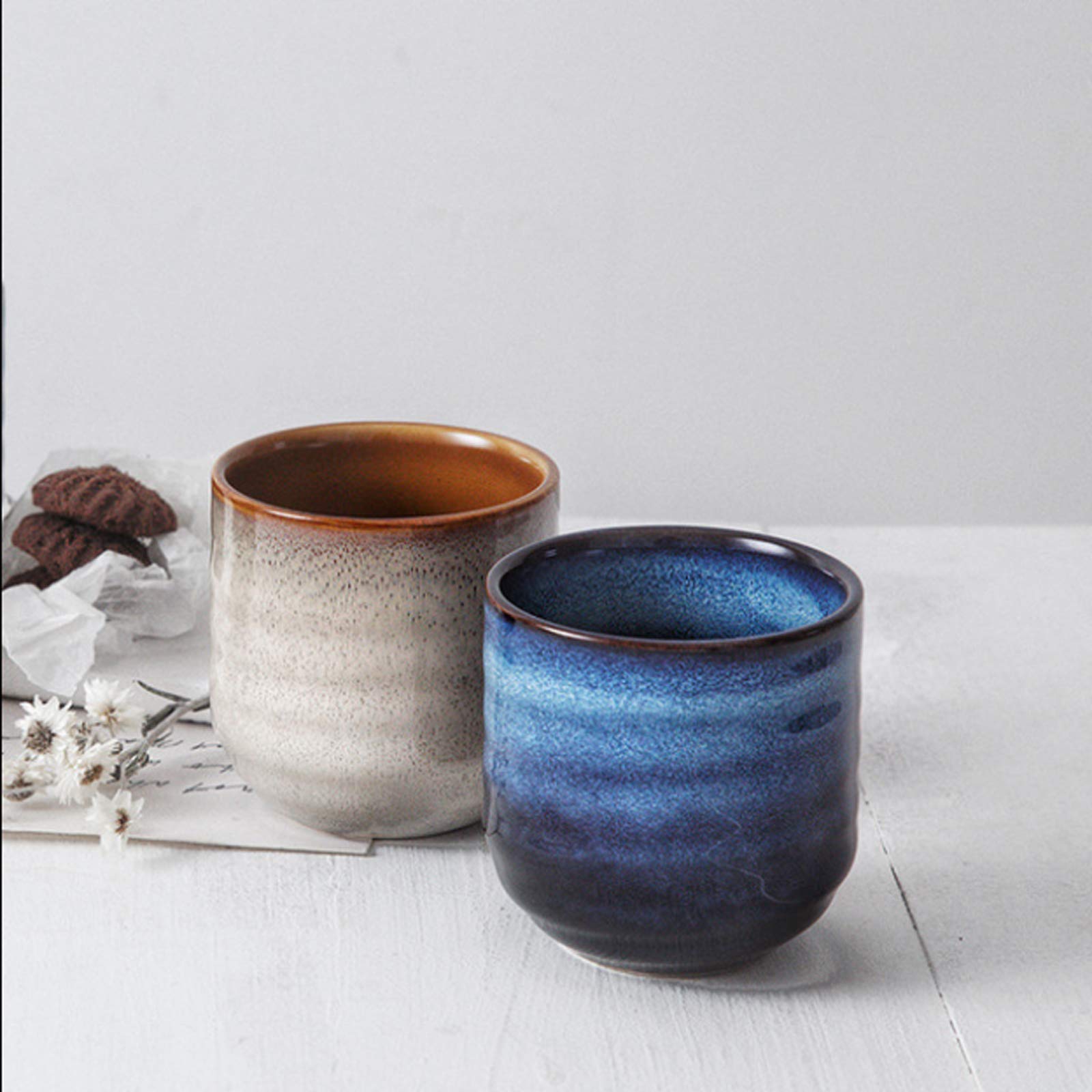 Japanese Style Ceramic Tea Set - 4-Piece Blue Ceramic Tea Cups & Coffee Mugs for Yerba Mate, Matcha, or Herbal Tea - Perfect for Home, Office, or Gift Giving