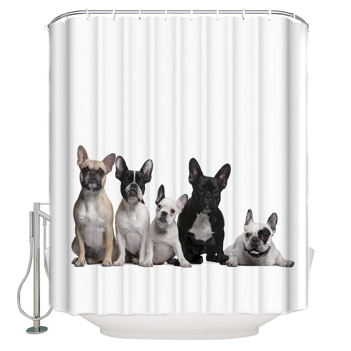 Yogaly Waterproof French Bulldog Printed Shower Curtain with Hooks - 66x72 Inch Bathroom Decor for Home, Apartment & Dorm - Cute Pet Theme for Kids' Bathroom, Dog Lovers' Shower Space
