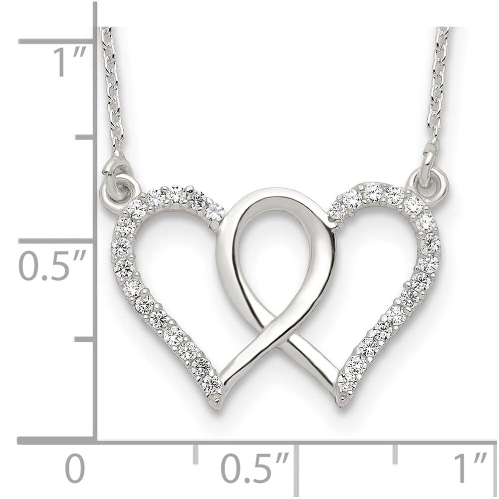 925 Sterling Silver Cubic Zirconia Double Heart Necklace for Women - Elegant Fine Jewelry Gift for Her, 18